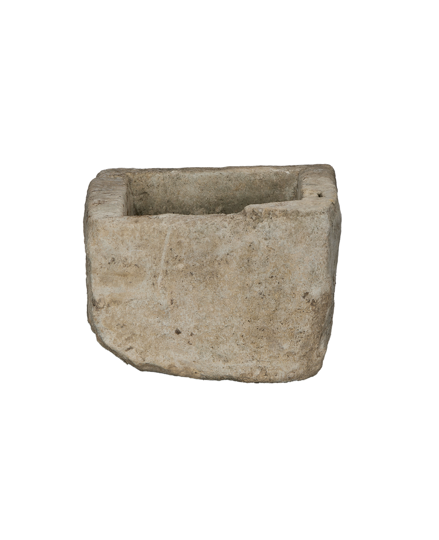 Vintage rectangular limestone trough from Indonesia, showcasing interior detail and weathered texture.