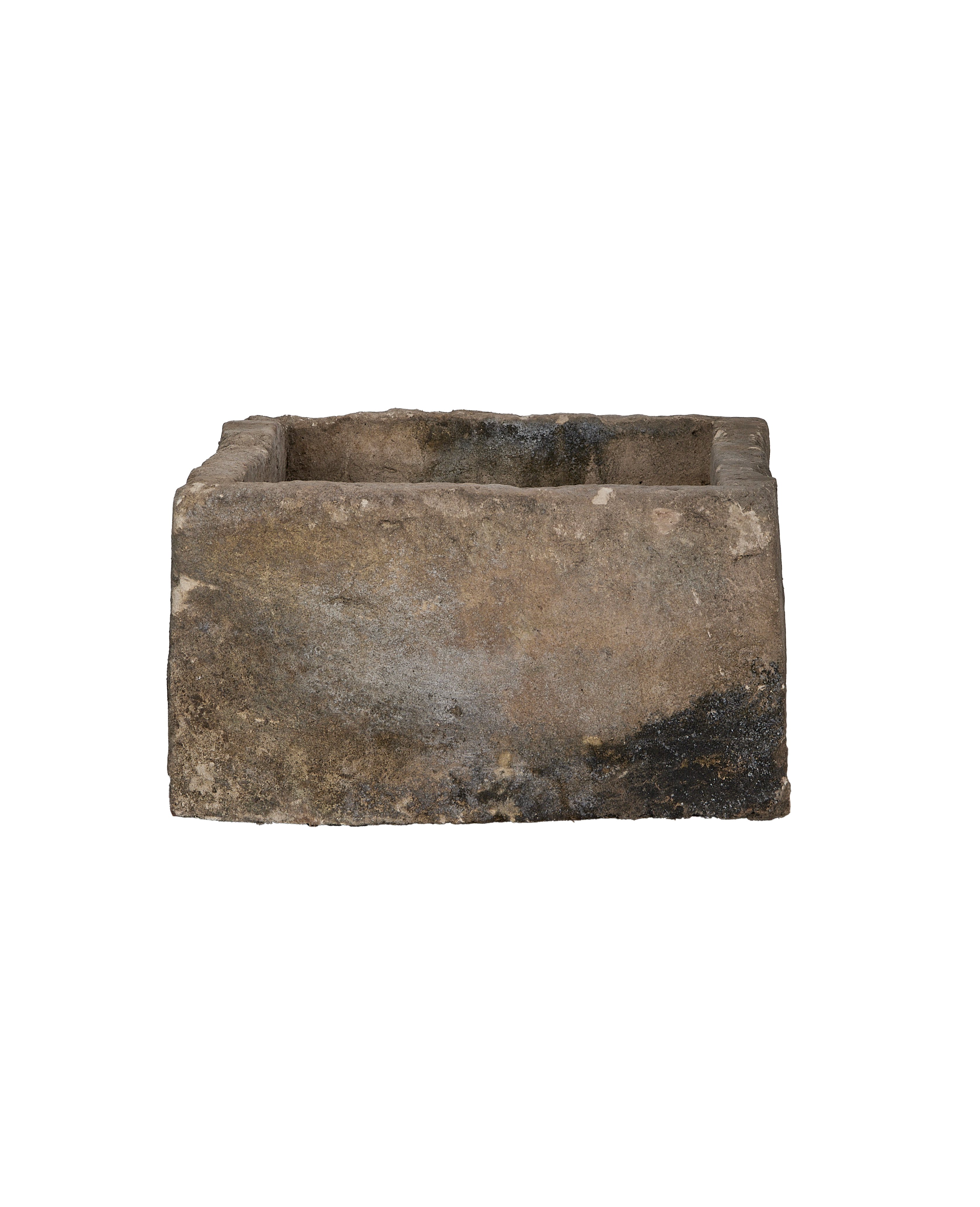 Vintage Indonesian rectangular limestone trough showing weathered outer surface.