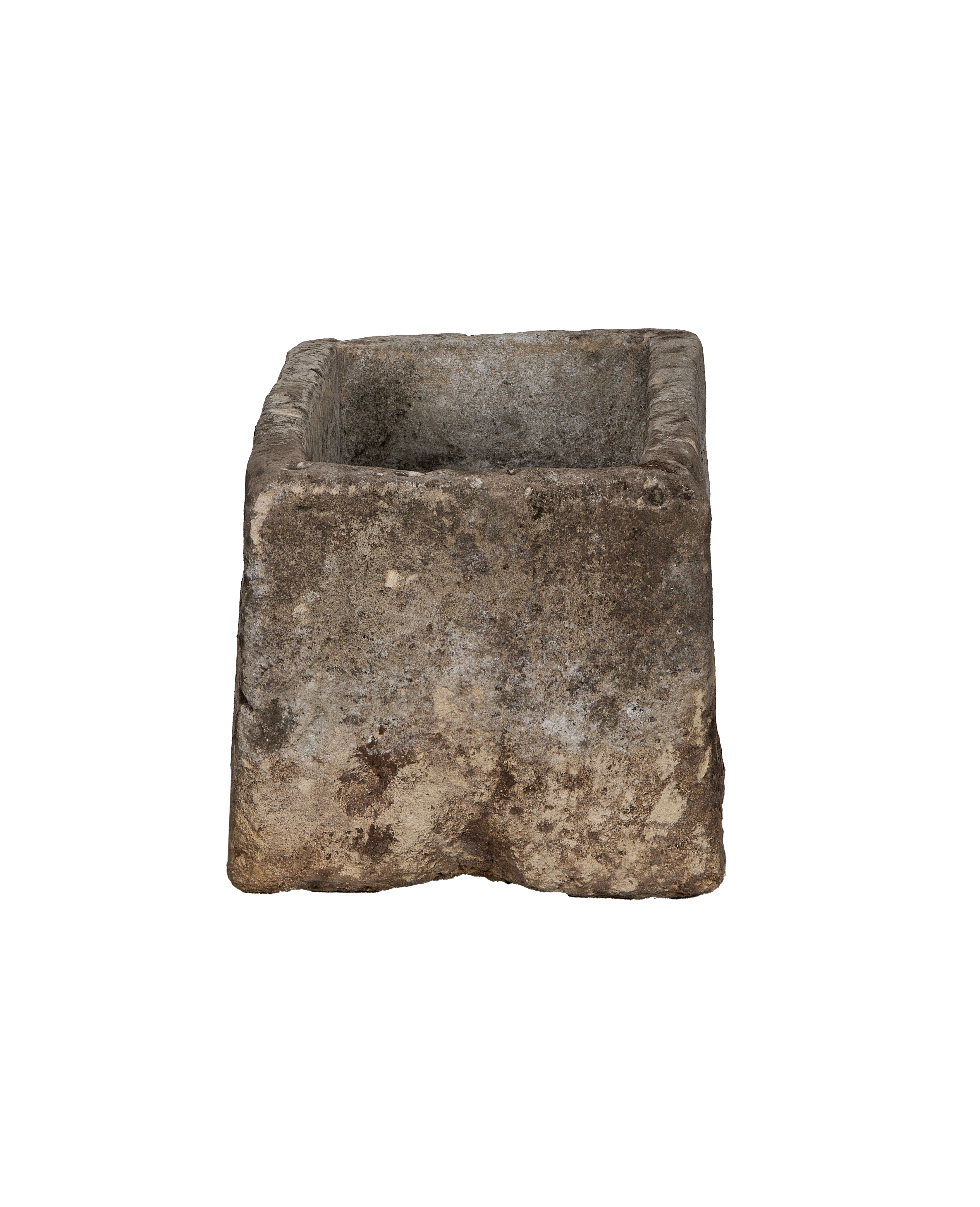 Vintage Indonesian limestone trough, OAK style, showing weathered rustic texture and interior.