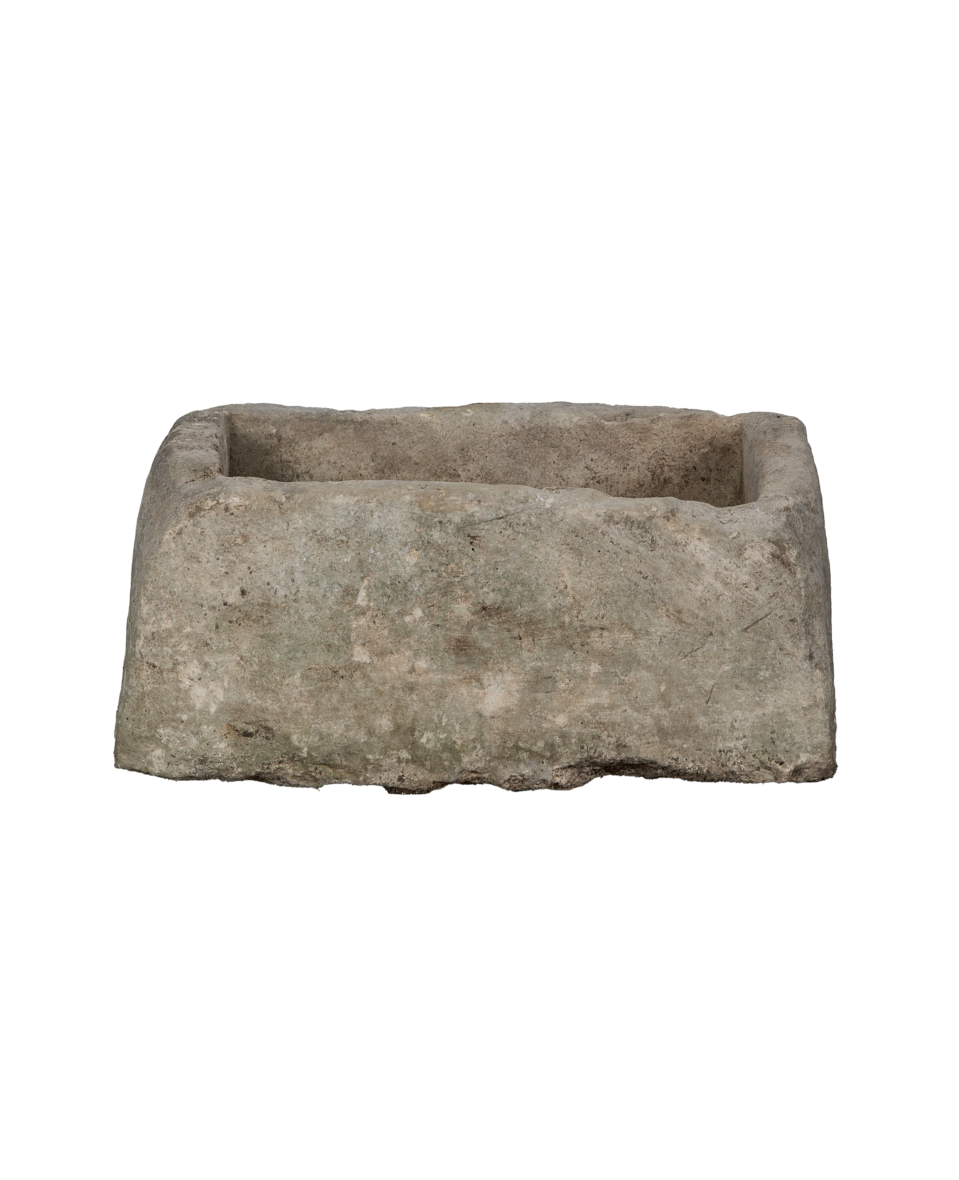 Vintage rectangular limestone trough from Indonesia with rugged edges and weathered patina.