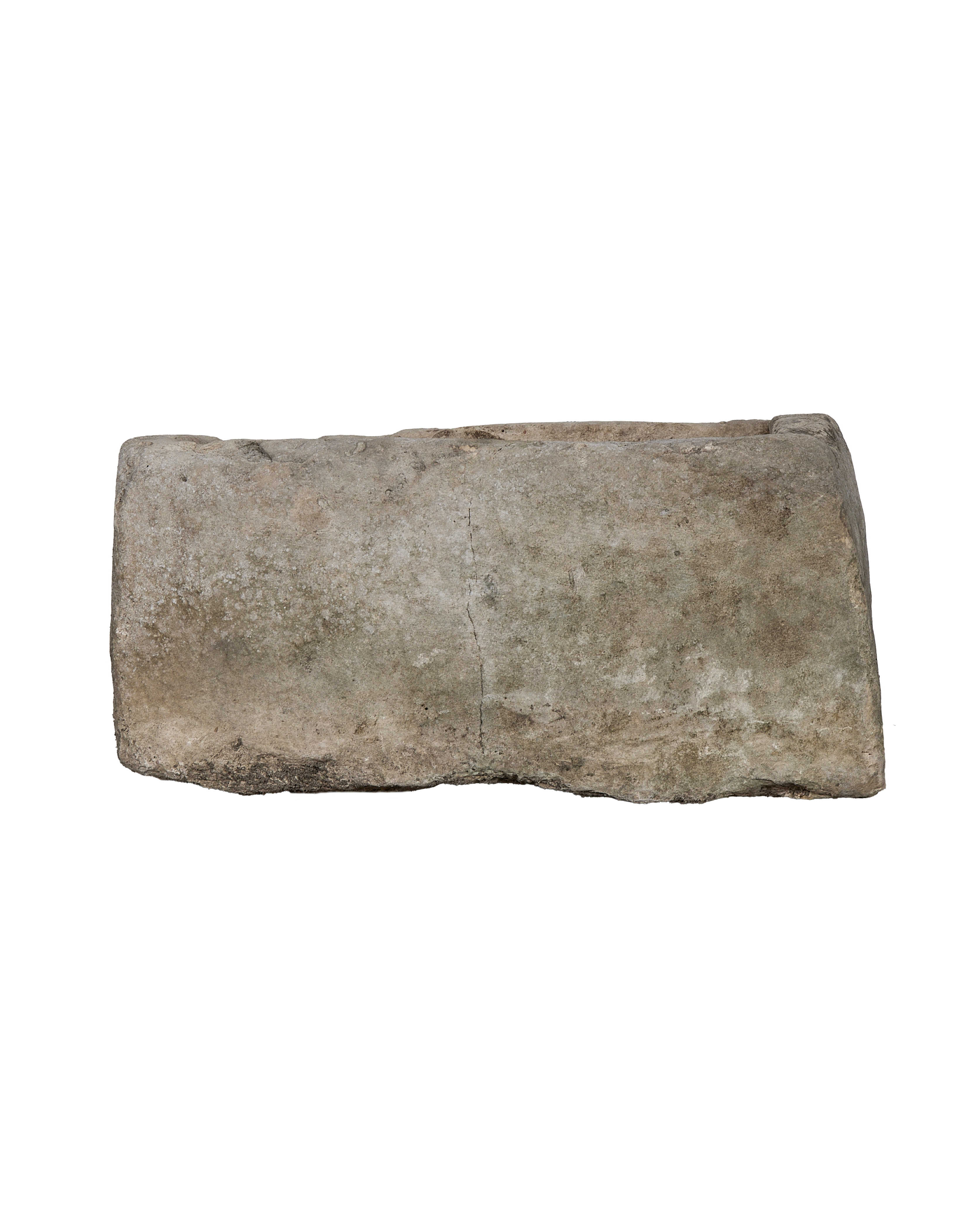 Vintage Indonesian OAK limestone trough with weathered irregular sides, top-down view.