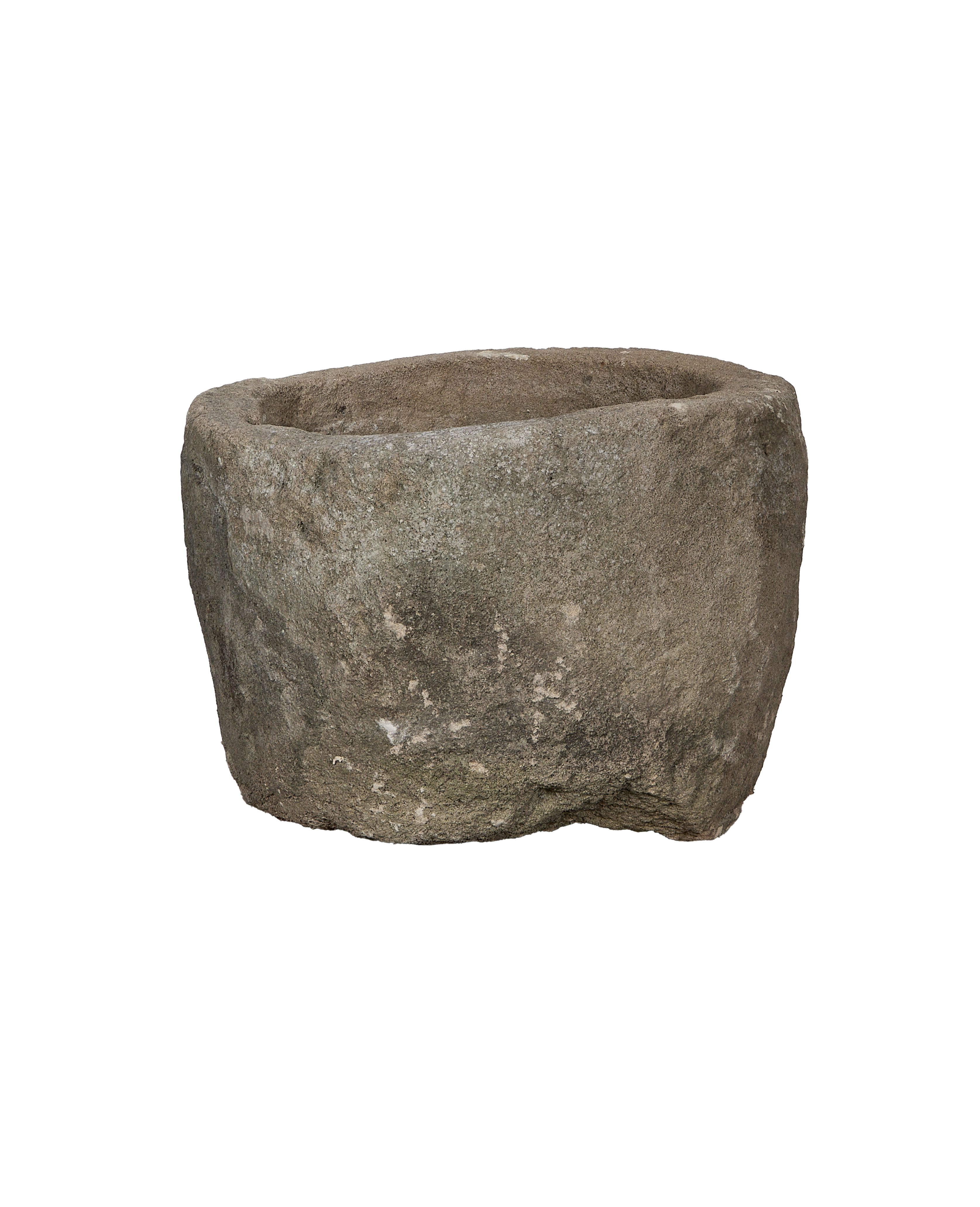 Vintage rectangular limestone trough, rustic weathered finish, heavy oak style, Indonesia antique.
