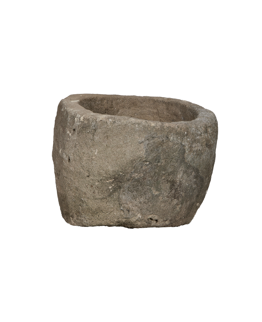Vintage limestone trough, rectangular, from Indonesia, showcasing weathered texture and original condition.