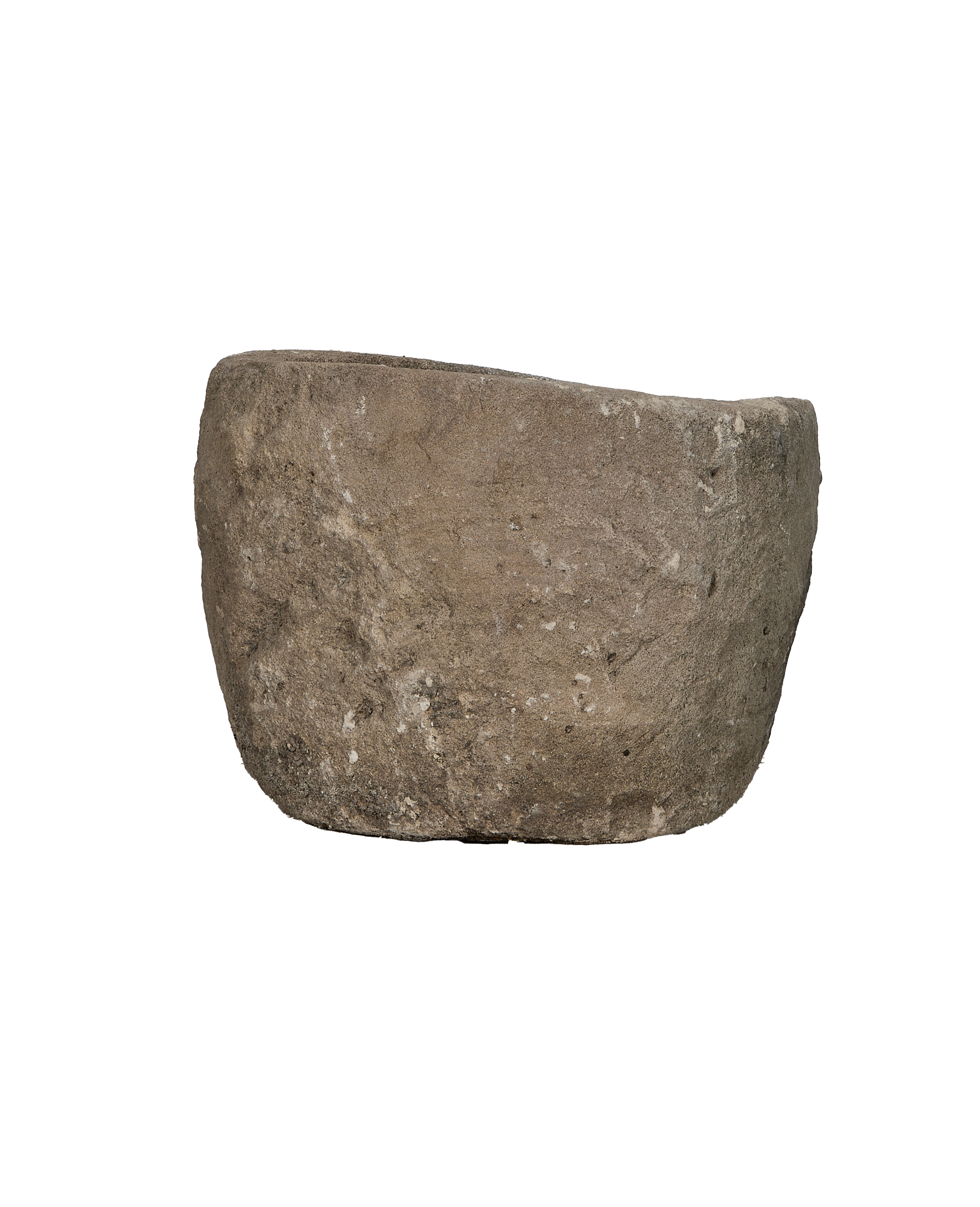 Vintage Indonesian limestone trough, side view, showcasing textured rustic finish.