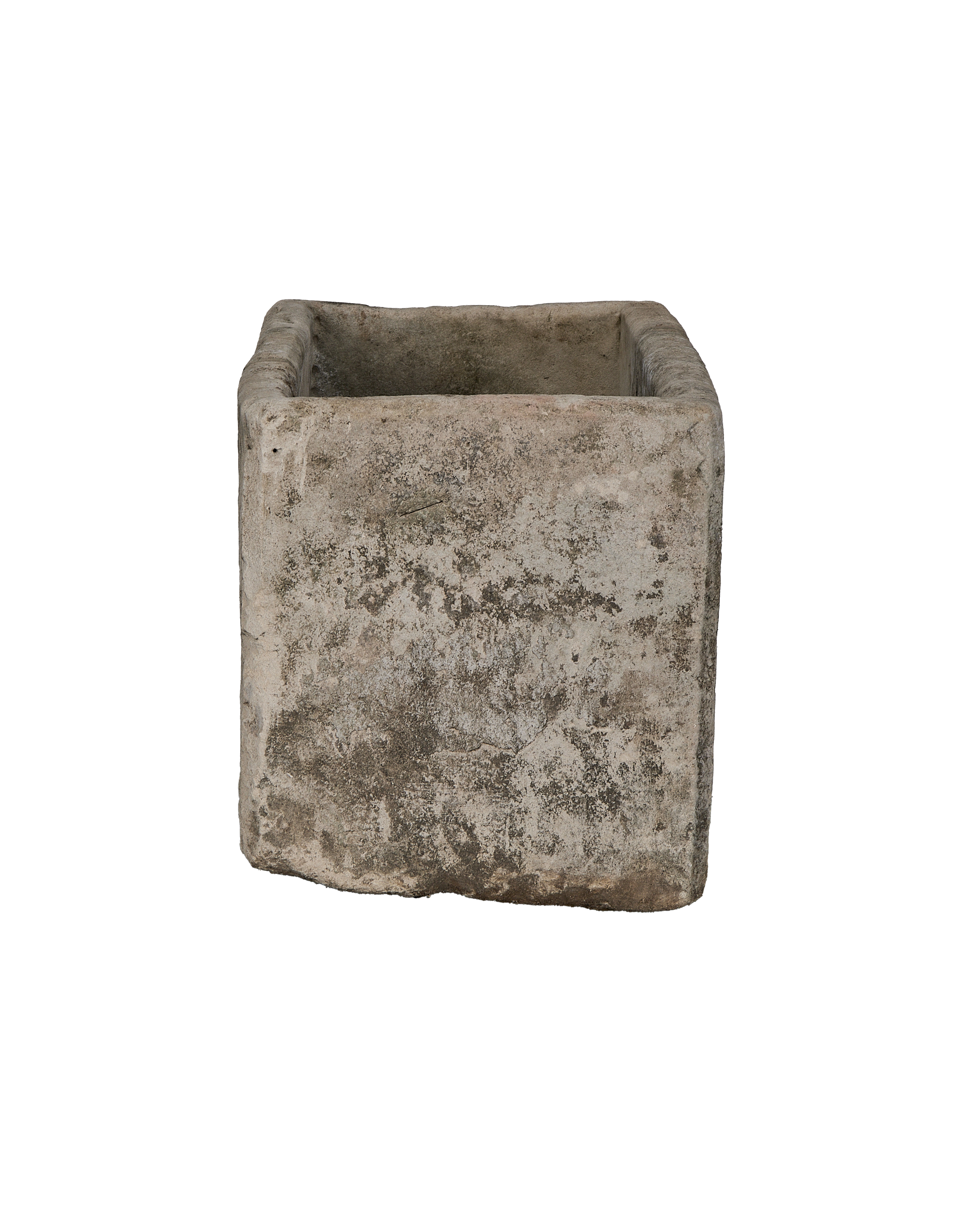 Vintage rectangular limestone trough, front-facing view, showing weathered surface texture from Indonesia.