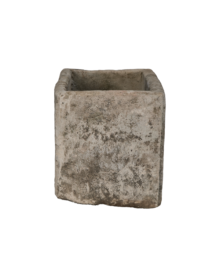 Vintage rectangular limestone trough, front-facing view, showing weathered surface texture from Indonesia.