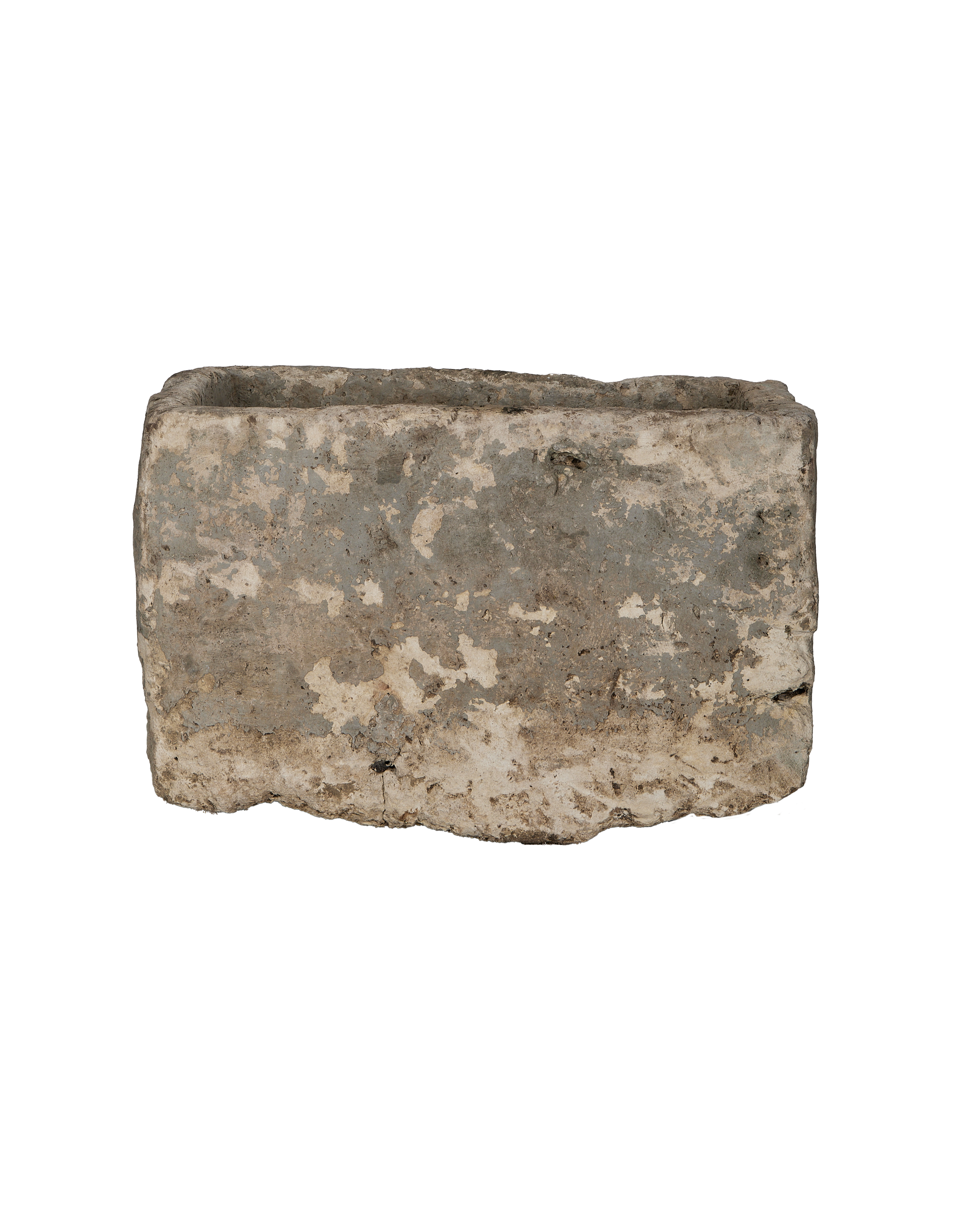 Vintage Indonesian rectangular limestone trough, OAK finish, with weathered texture.