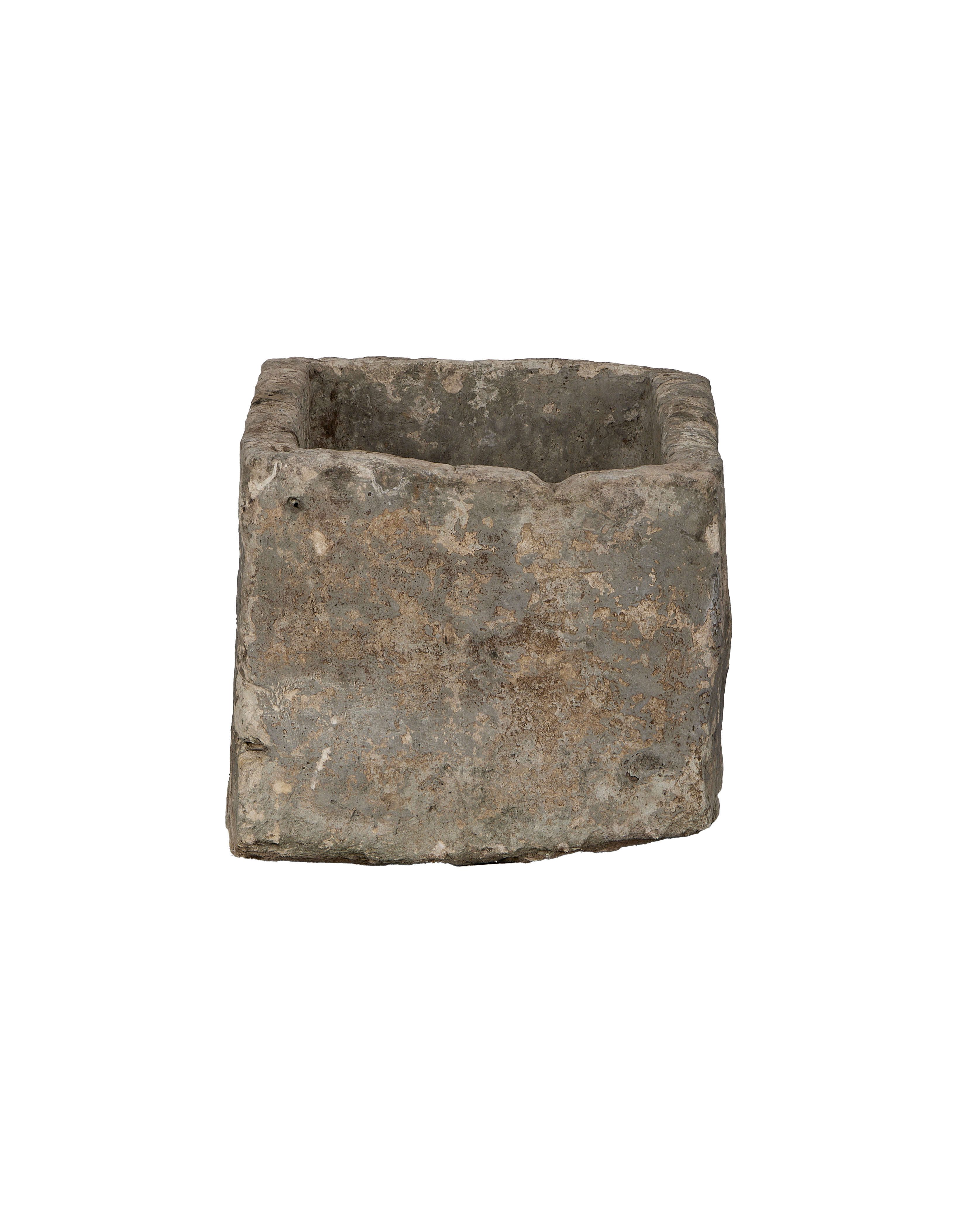 Vintage Indonesian limestone trough, top opening showing weathered, textured interior.