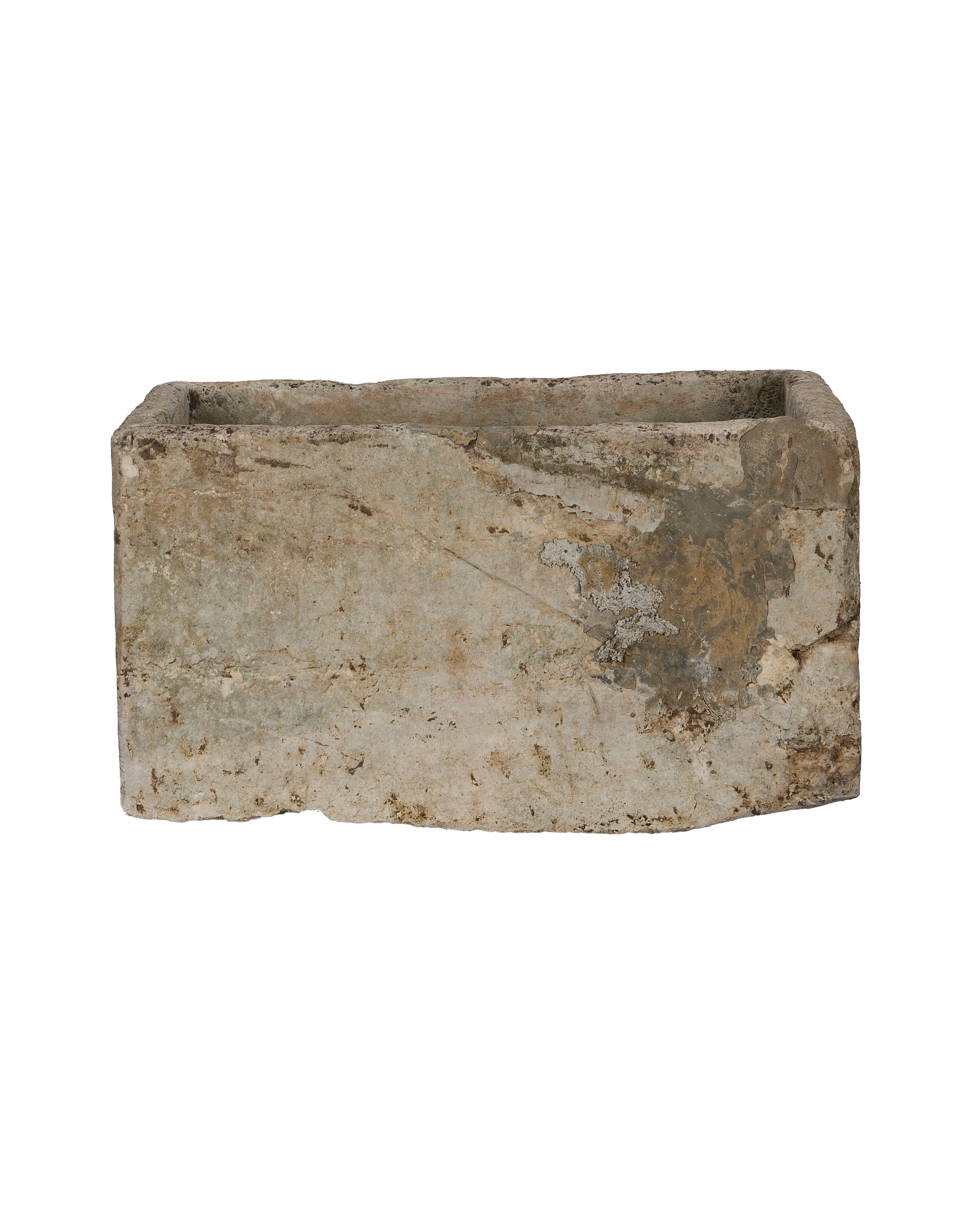 Vintage rectangular limestone trough from Indonesia with natural weathered patina.