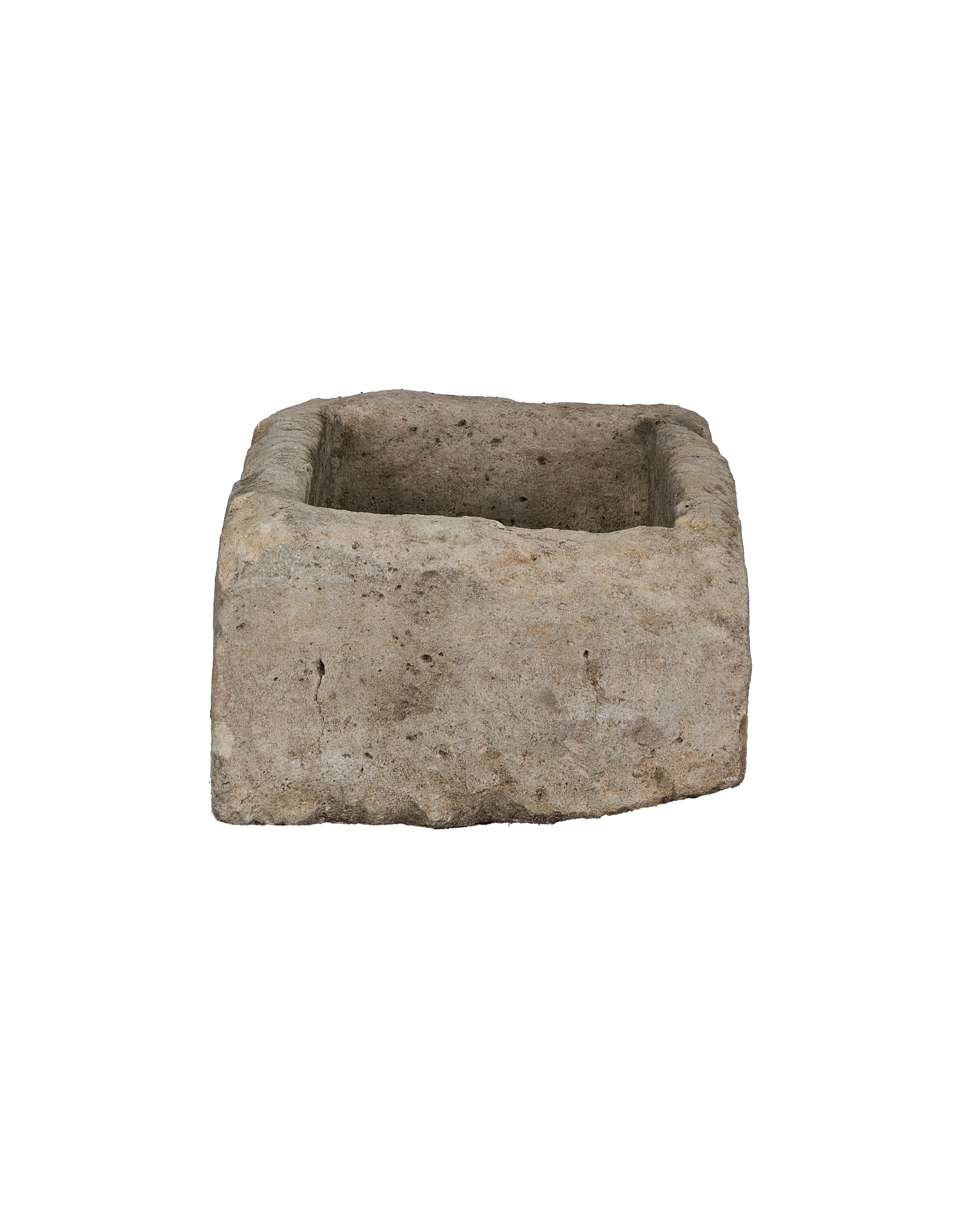 Limestone Trough, vintage rectangular planter from Indonesia, showcasing interior depth and texture.