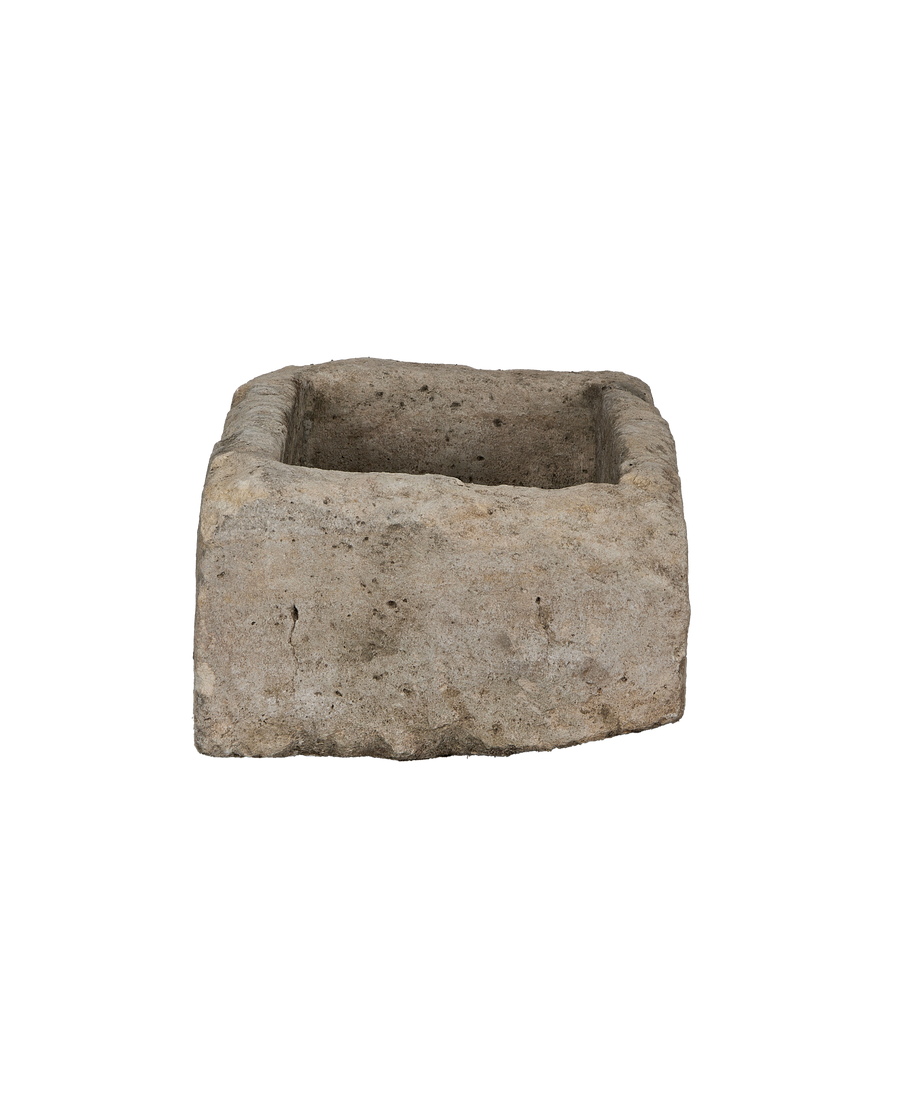 Limestone Trough, vintage rectangular planter from Indonesia, showcasing interior depth and texture.
