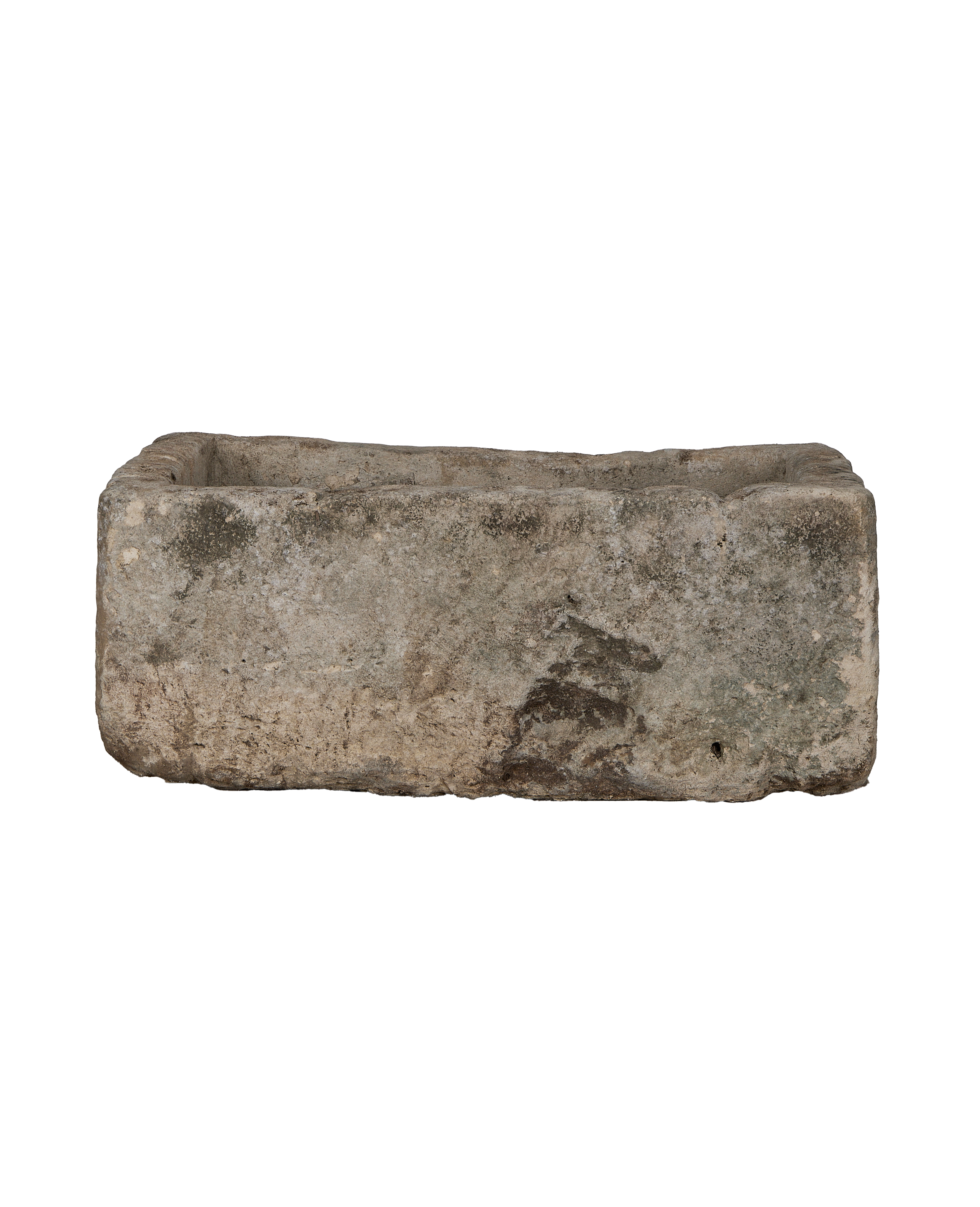 Vintage Indonesian rectangular limestone trough, showing weathered texture and natural imperfections.