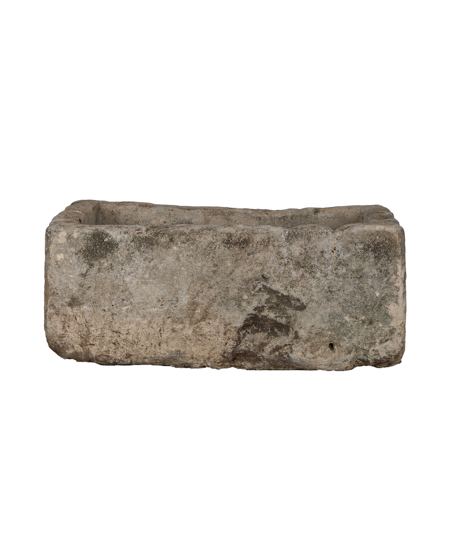 Vintage Indonesian rectangular limestone trough, showing weathered texture and natural imperfections.
