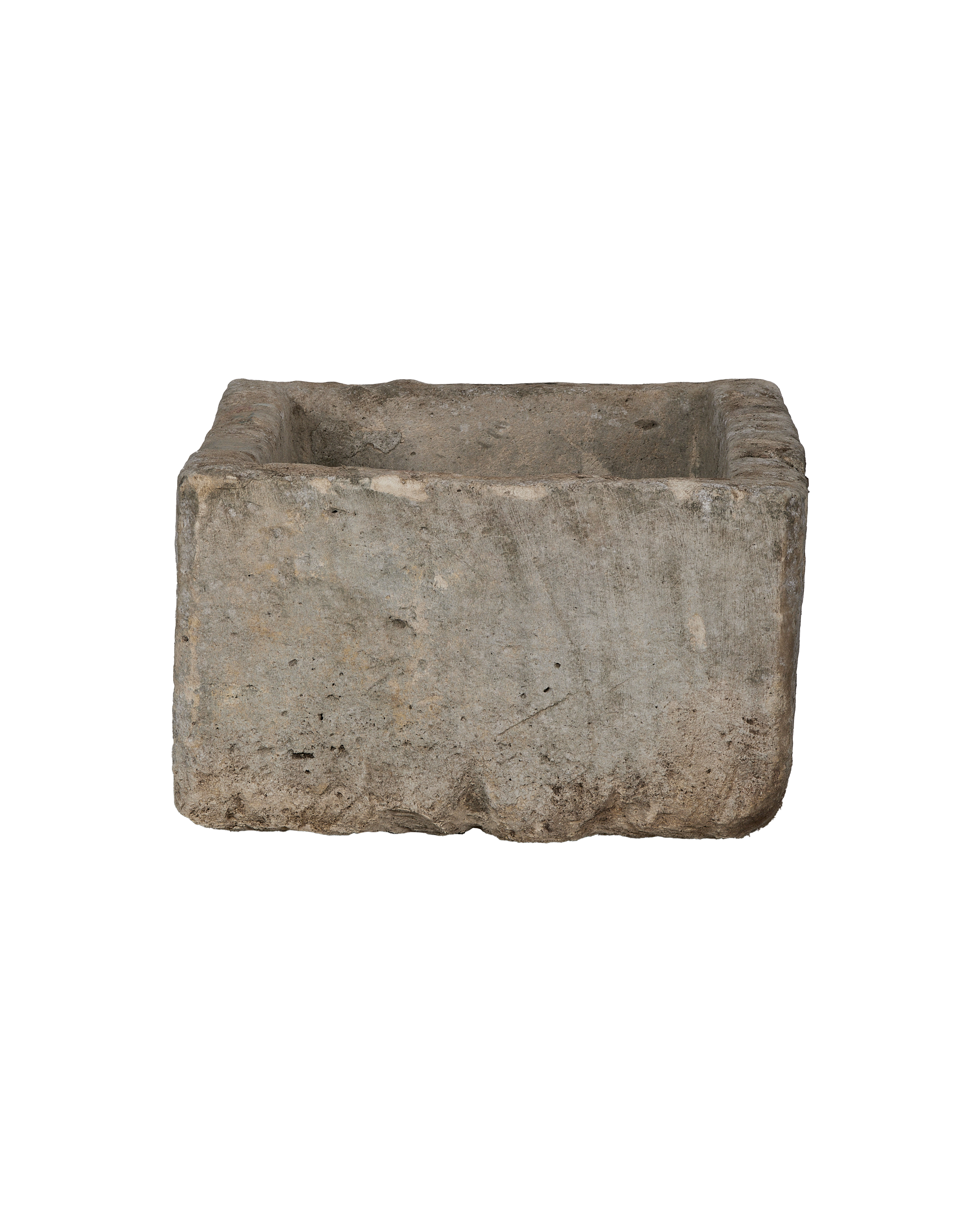 Vintage Indonesian limestone trough, rectangular, OAK, showcasing aged texture and weathered edges.