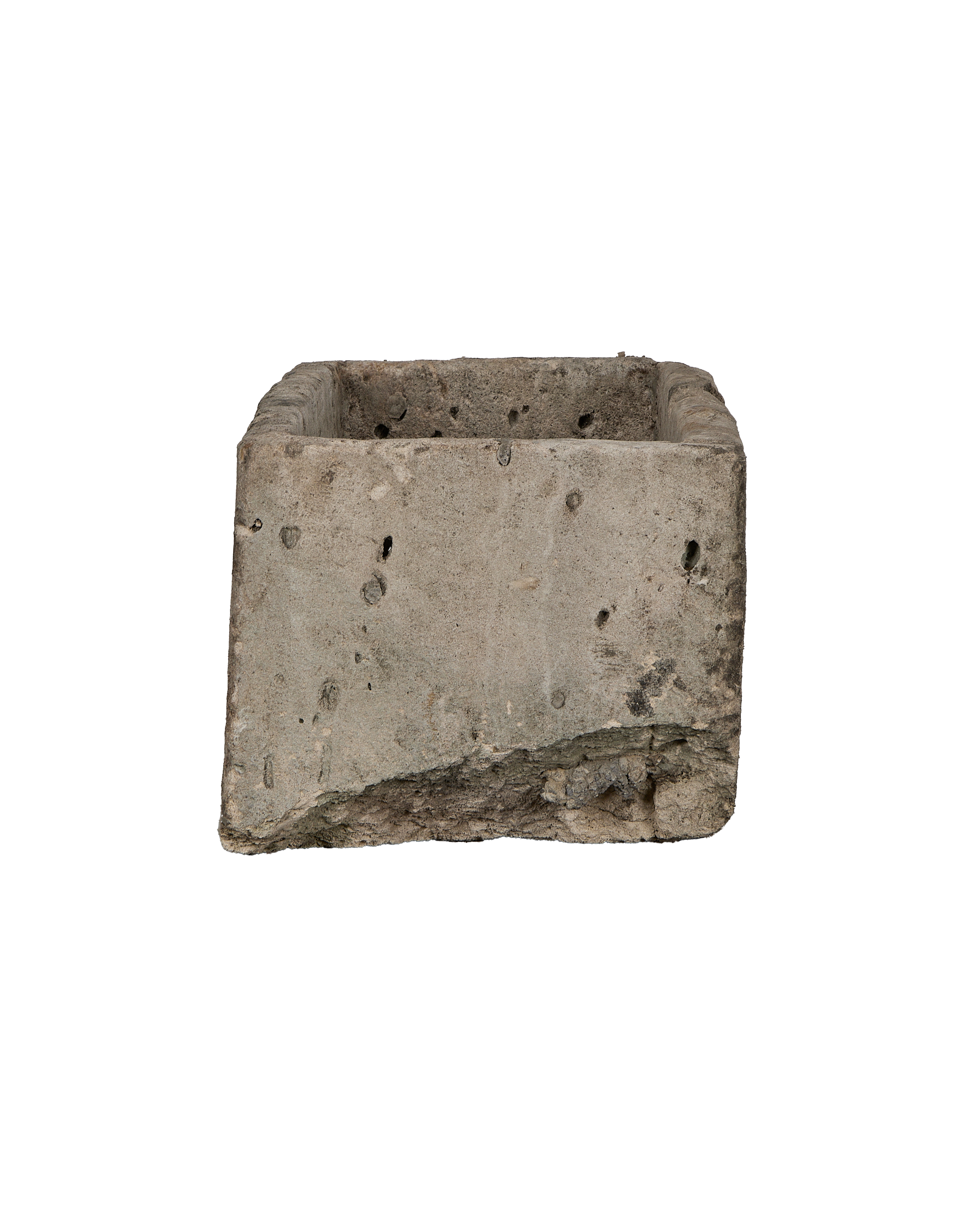Vintage limestone rectangular trough, showing rough side texture and weathered patina.