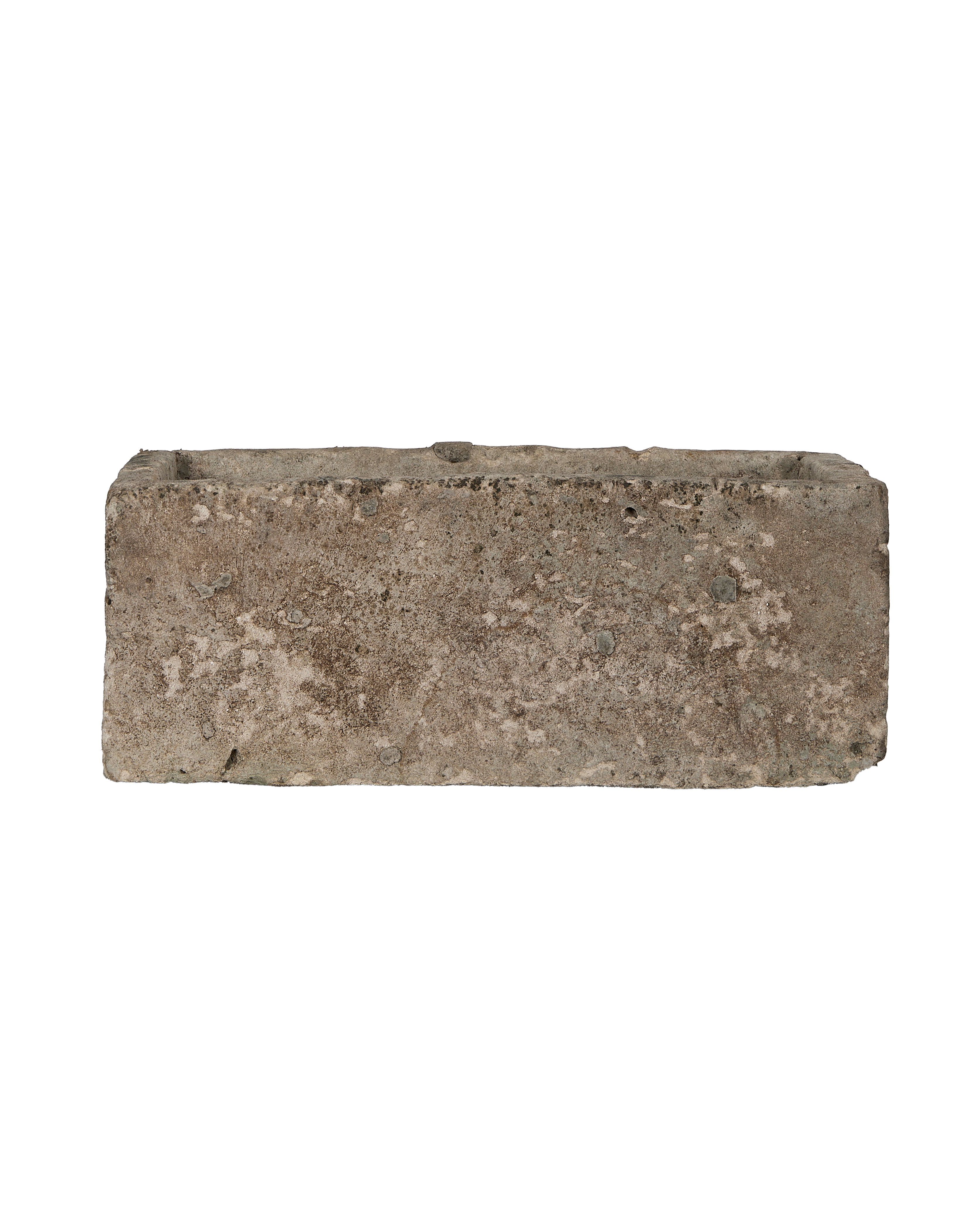 Vintage Indonesian rectangular limestone trough, full-length, showing weathered, textured surface and worn edges.