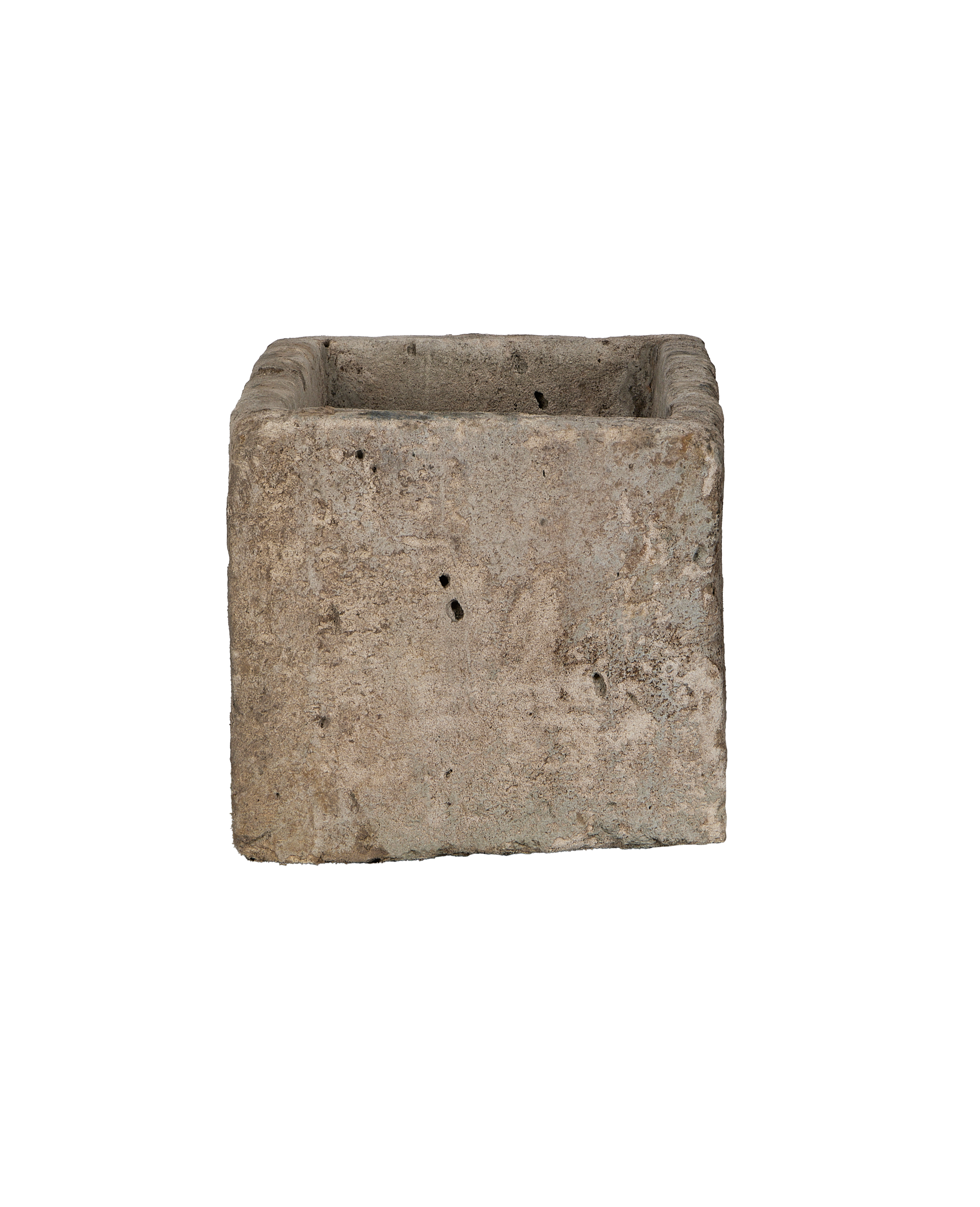 Vintage Indonesian limestone trough, top-down view highlighting the oak-like textured rectangle shape.