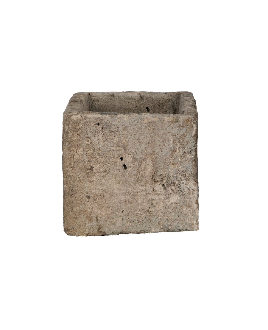 Vintage Indonesian limestone trough, top-down view highlighting the oak-like textured rectangle shape.