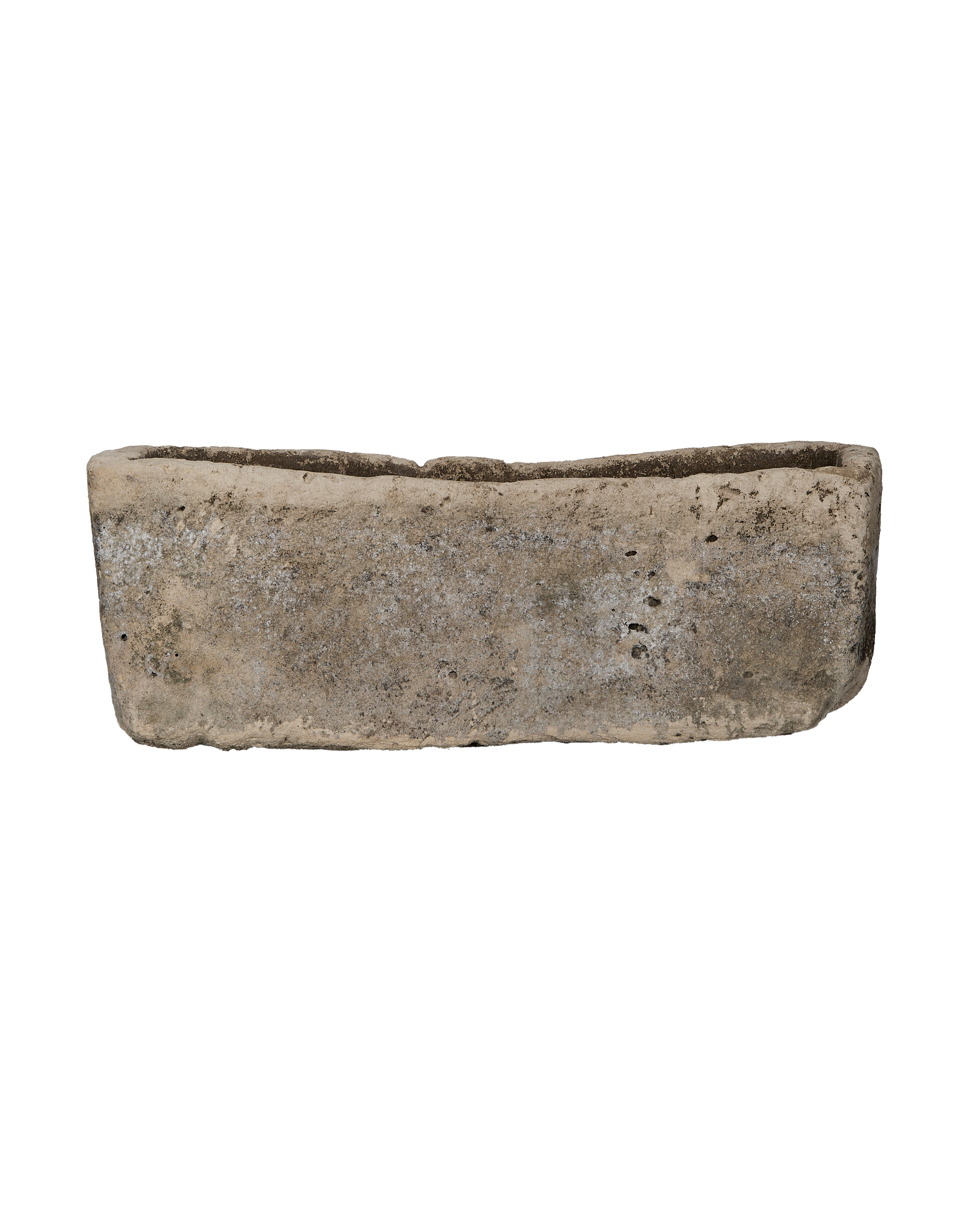 Vintage rectangular limestone planter from Indonesia, showcasing weathered texture and natural imperfections.