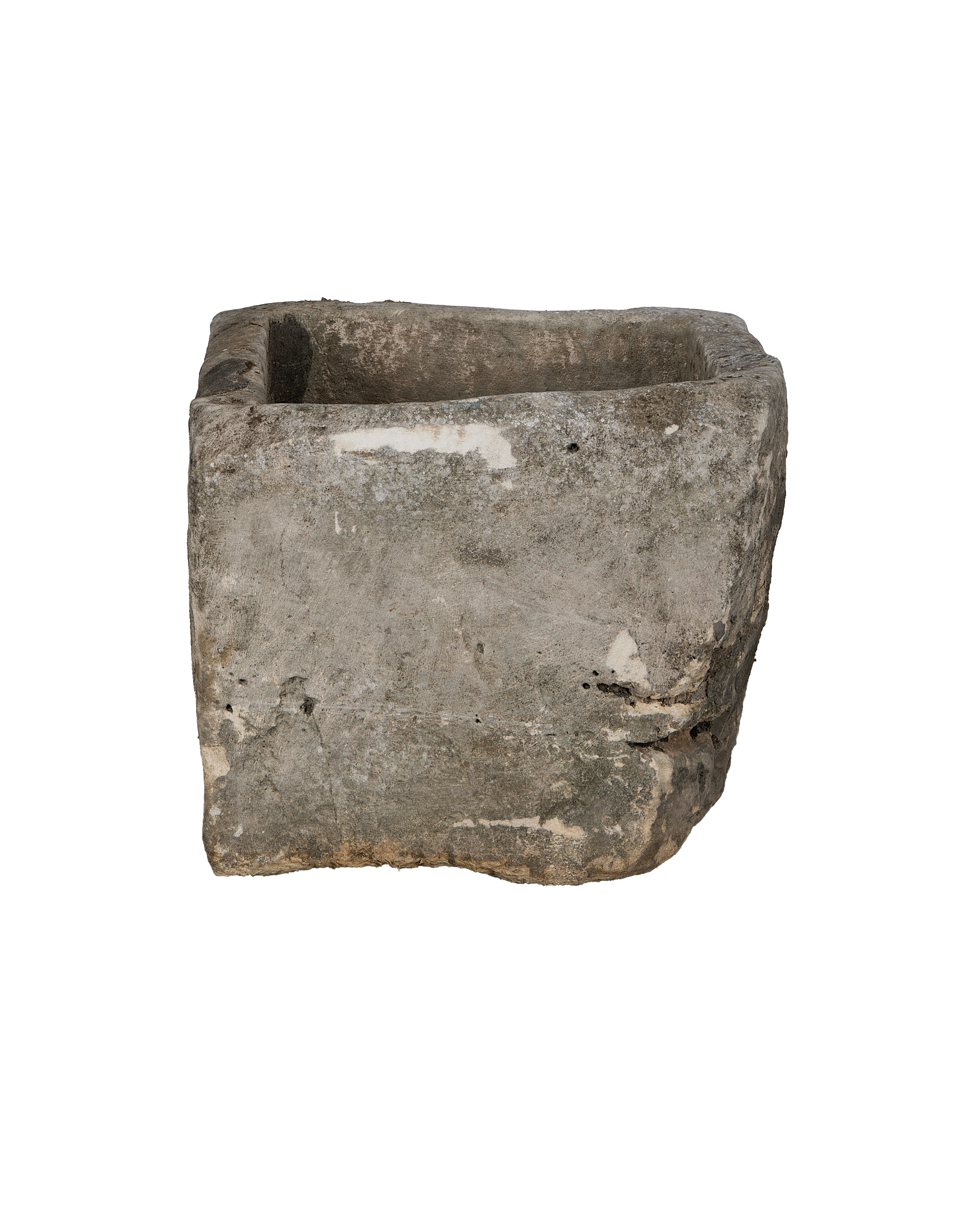 Vintage Indonesian limestone trough, rectangular, OAK, with visible weathered textured exterior.
