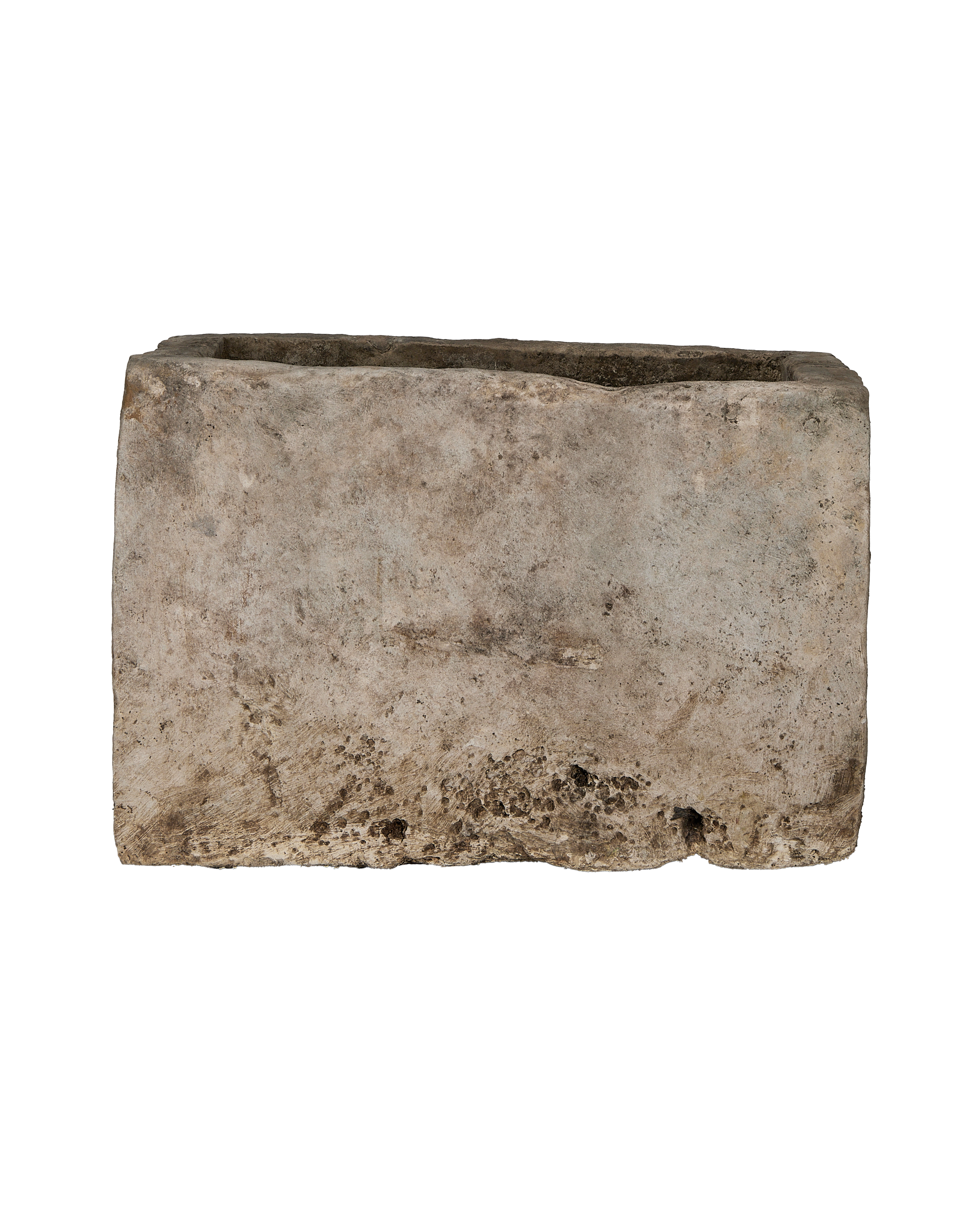 Vintage Indonesian limestone rectangular trough with weathered texture.