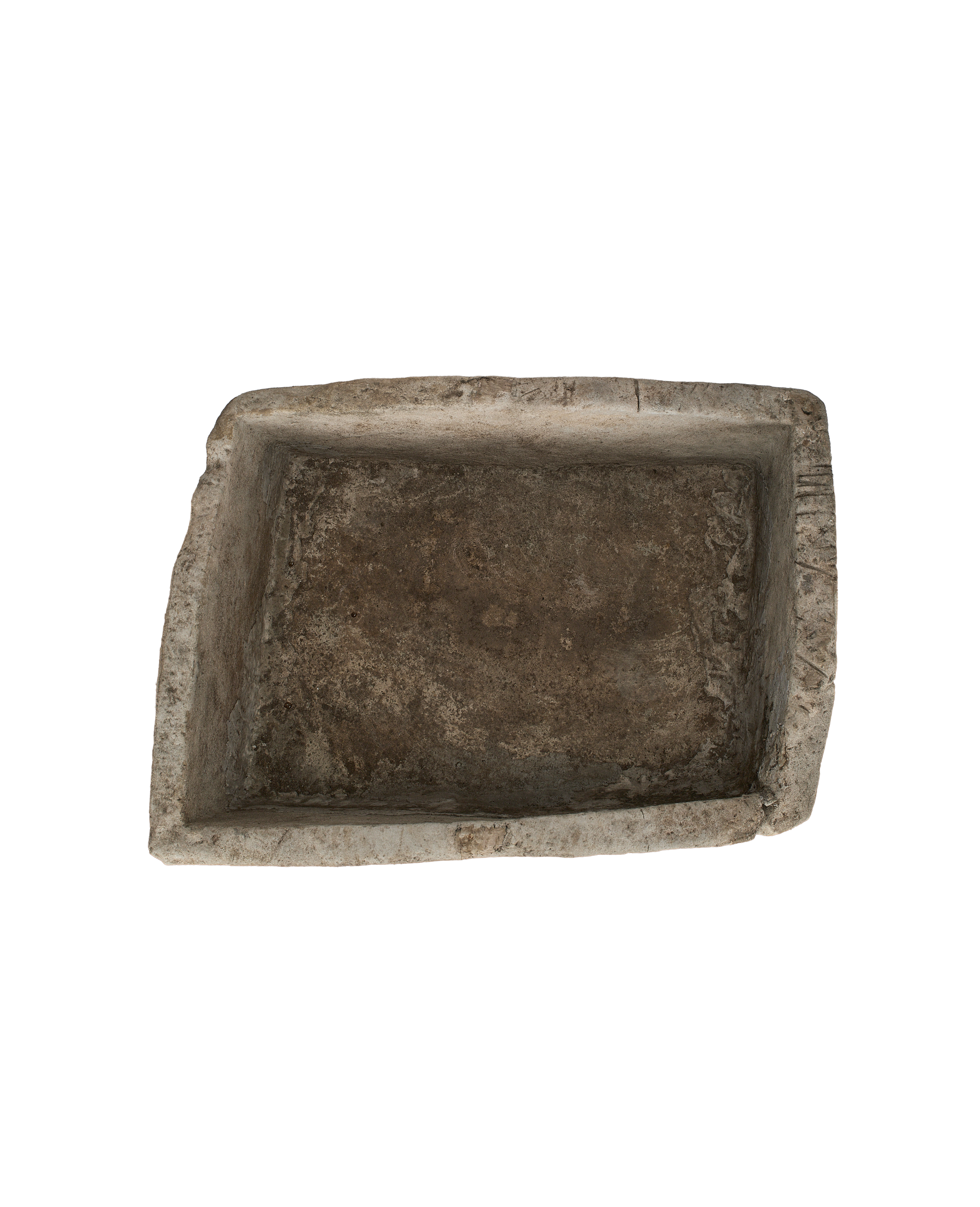 Vintage Indonesian limestone trough (OAK) top-down view highlighting uneven texture.