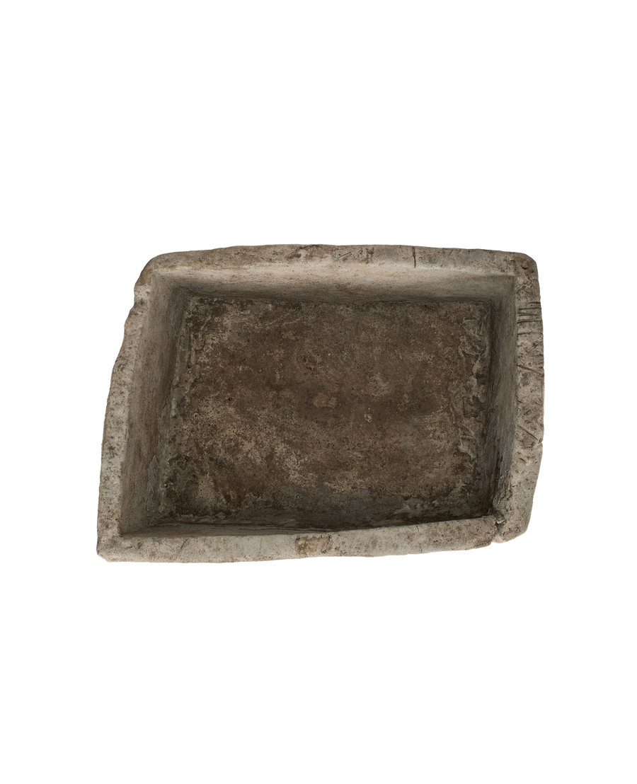 Vintage Indonesian limestone trough (OAK) top-down view highlighting uneven texture.