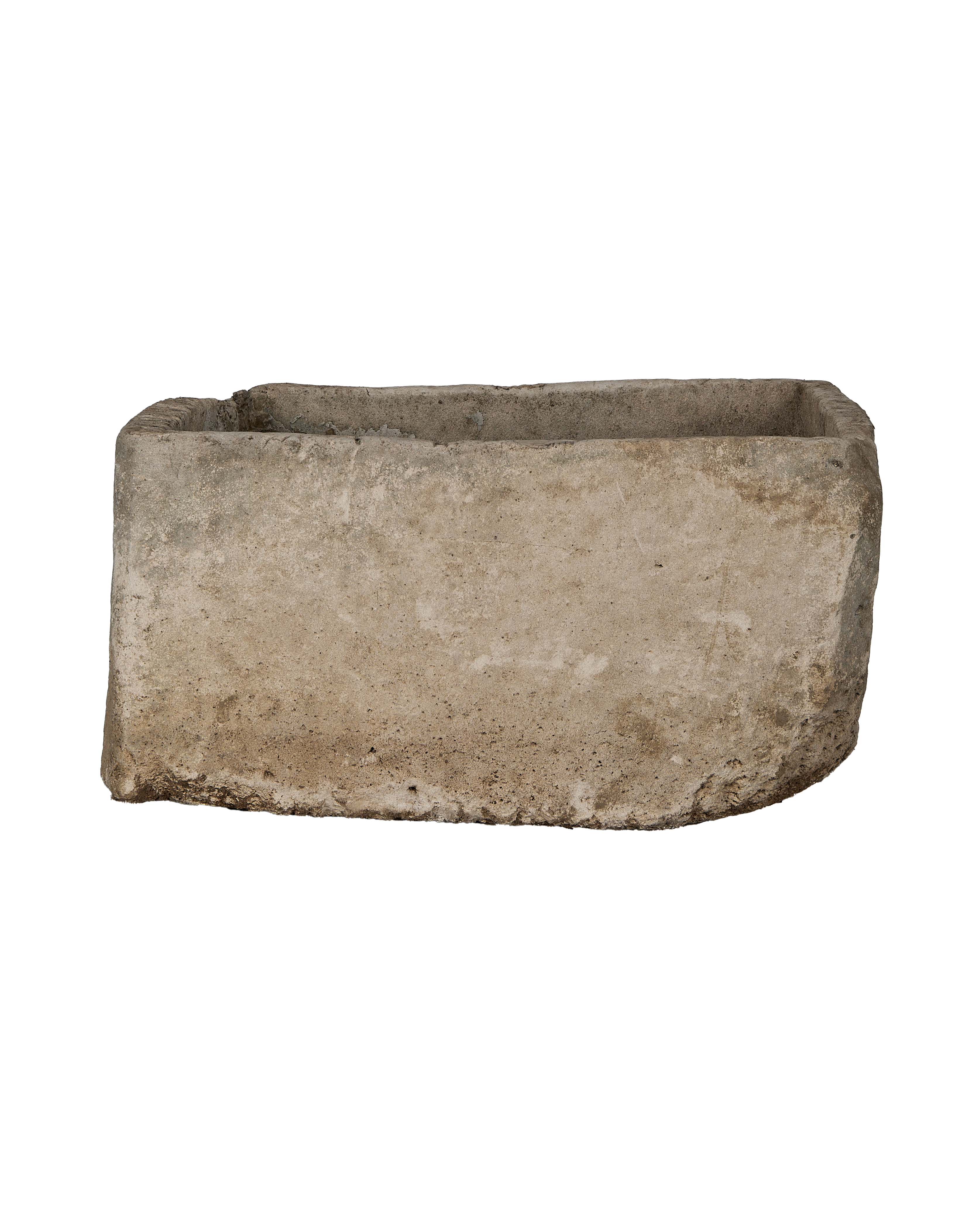 Vintage Indonesian rectangular limestone trough showcasing its worn, textured surface and aged edge.