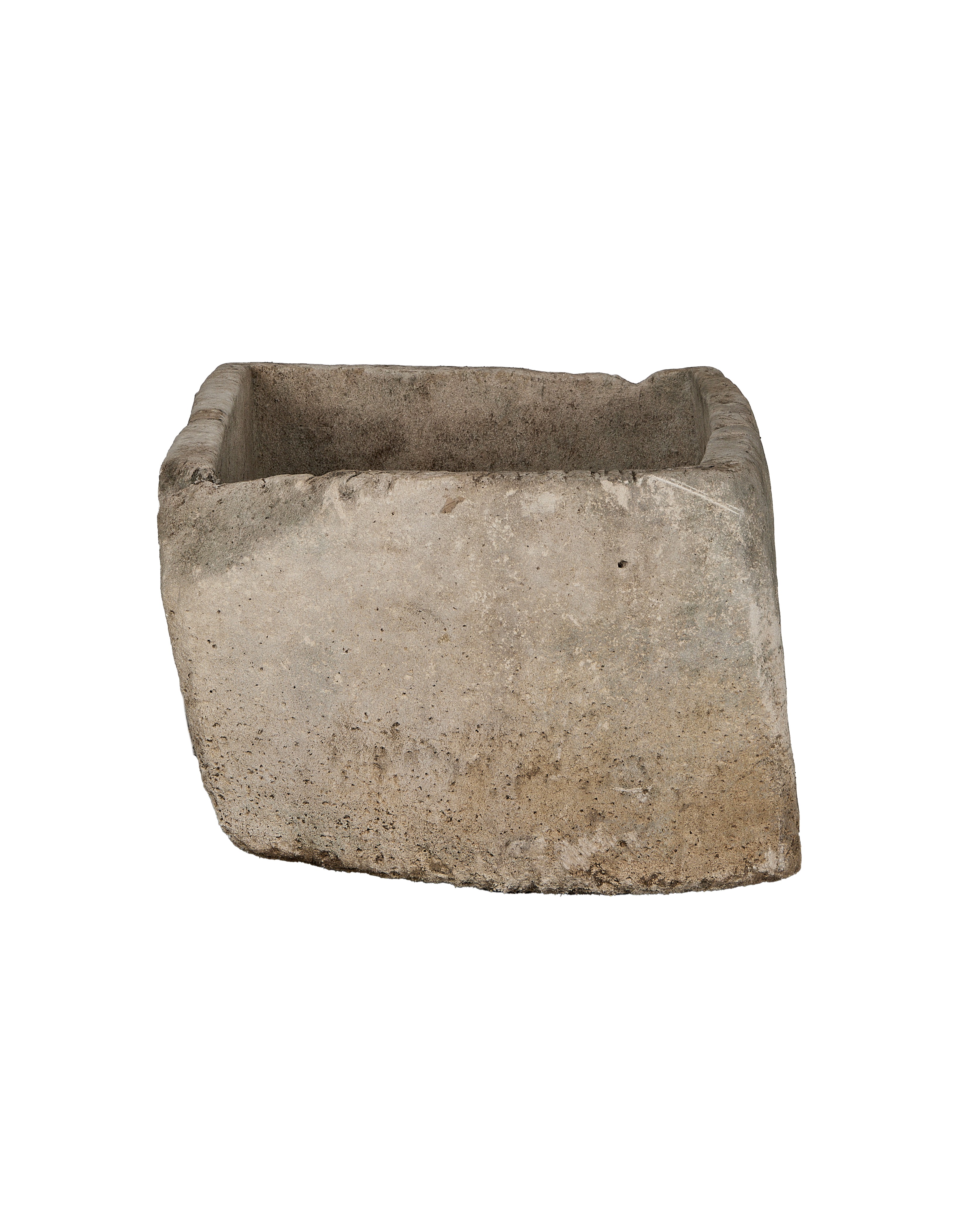 Vintage Limestone Trough, rectangular, showing rough textured exterior and rugged rim details.