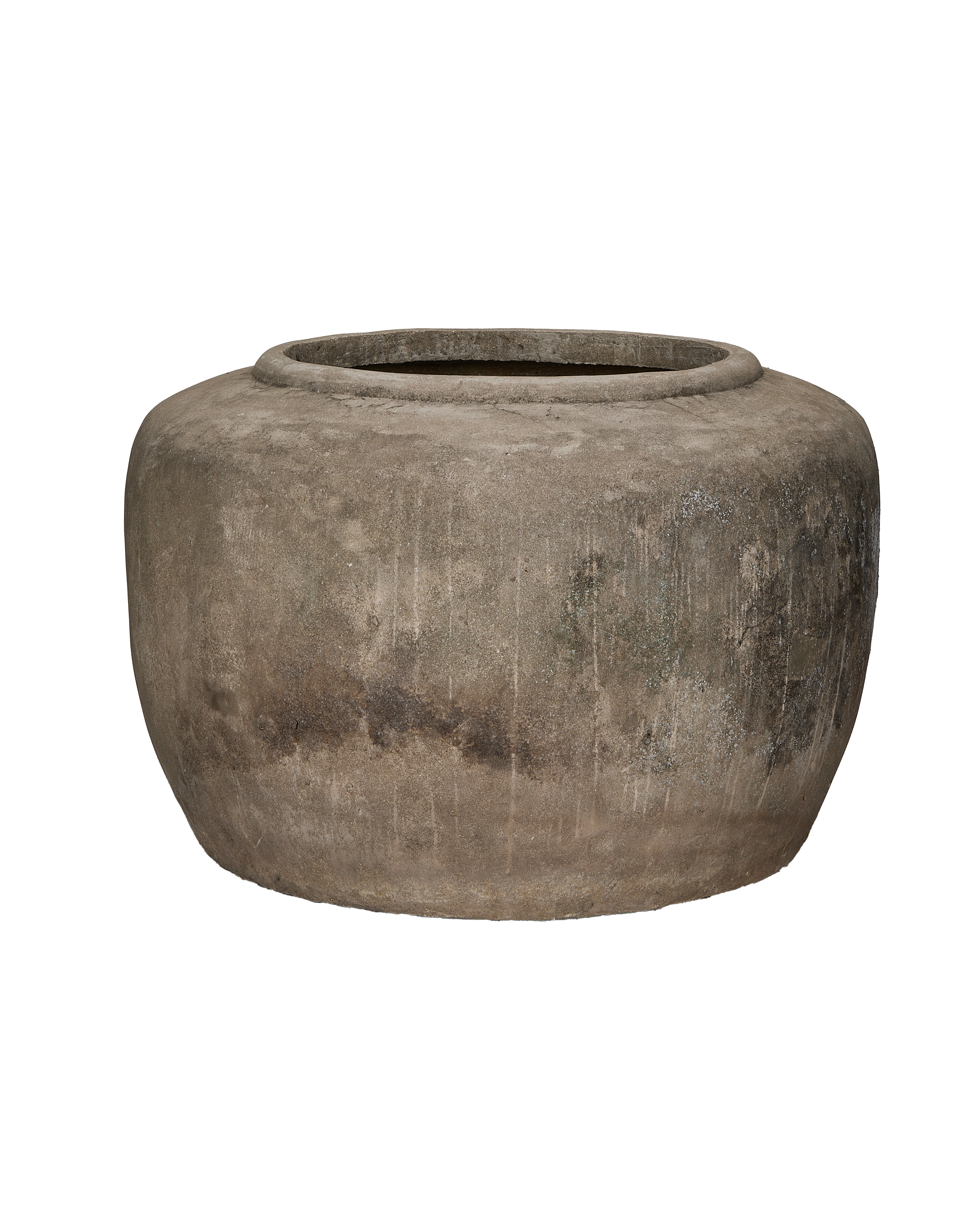 Vintage Indonesian stone pot, full view highlighting natural texture and weathered patination.