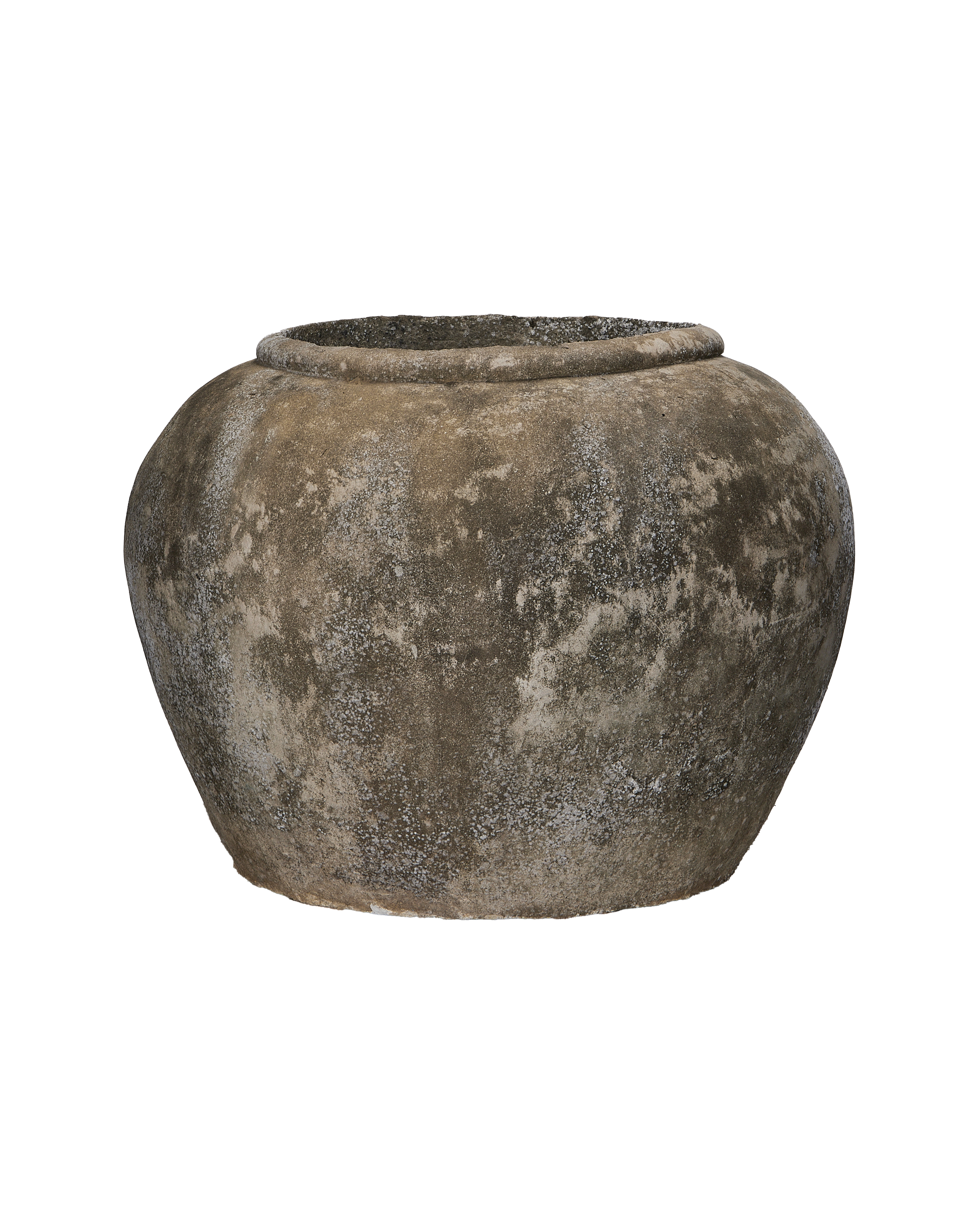 Vintage Indonesian OAK stone pot with textured surface and worn, weathered appearance.