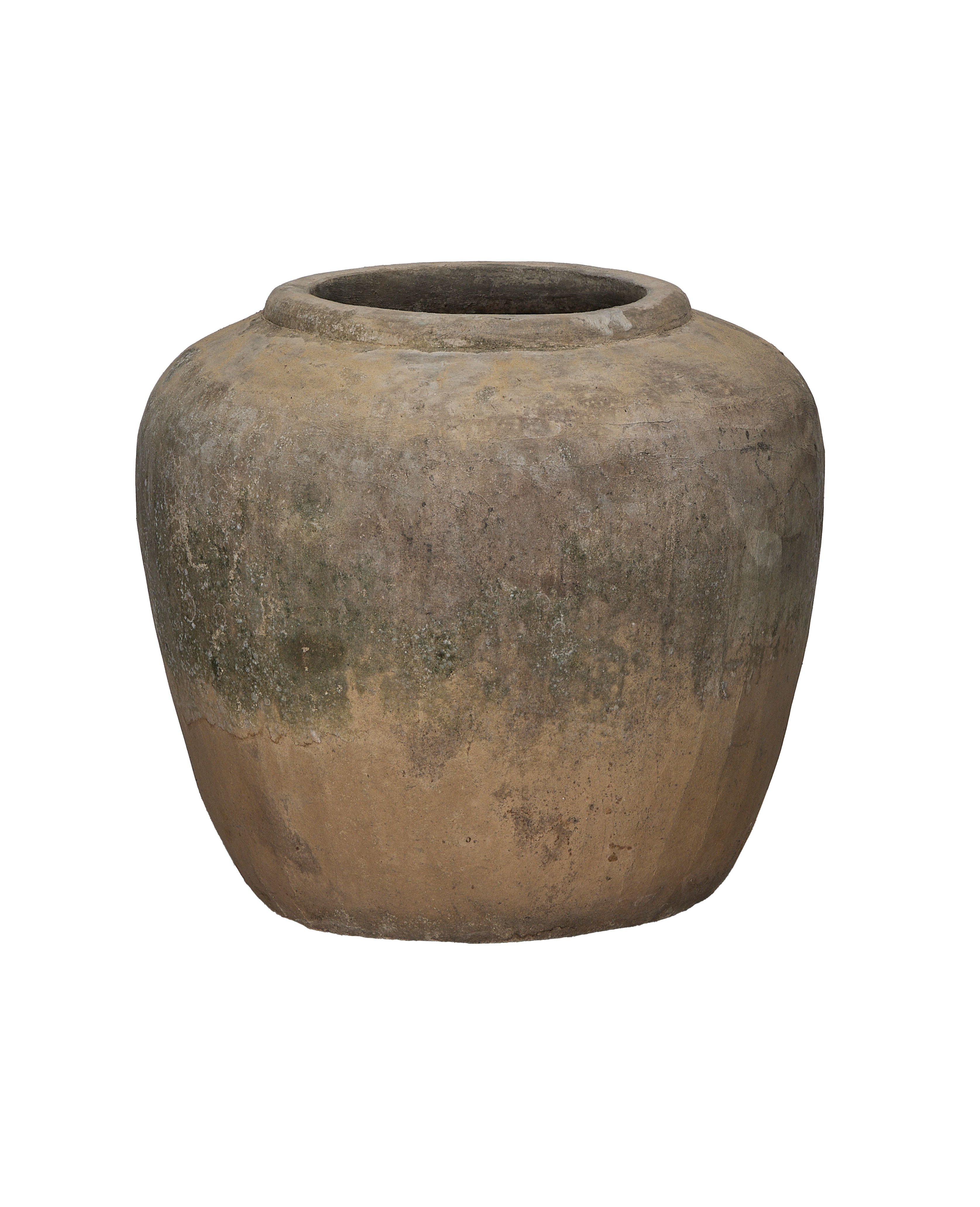 Vintage Indonesian OAK stone pot, showing varied earthy patinas from age.