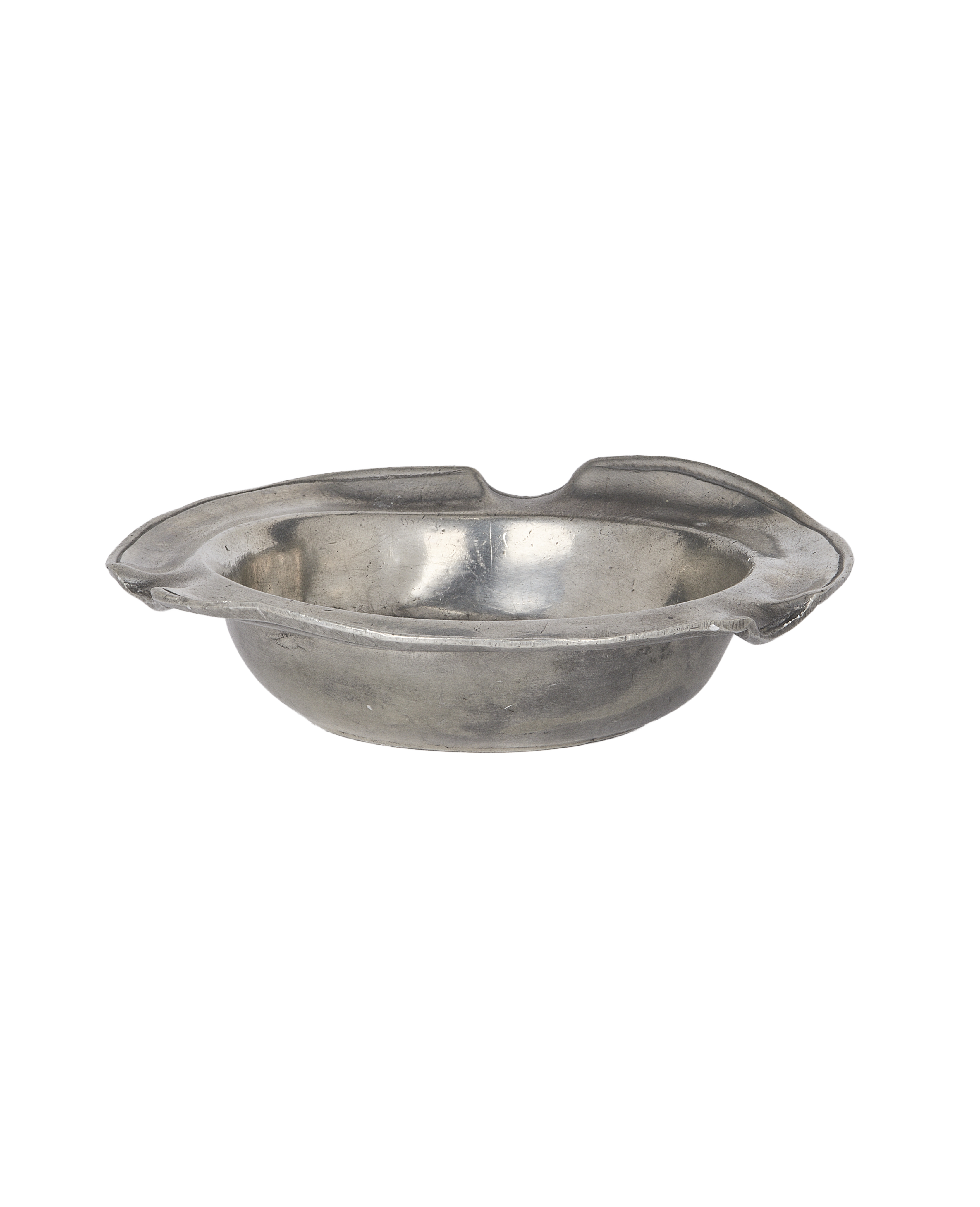 Vintage French pewter ashtray with distressed silver patina, and two cigarette rests.