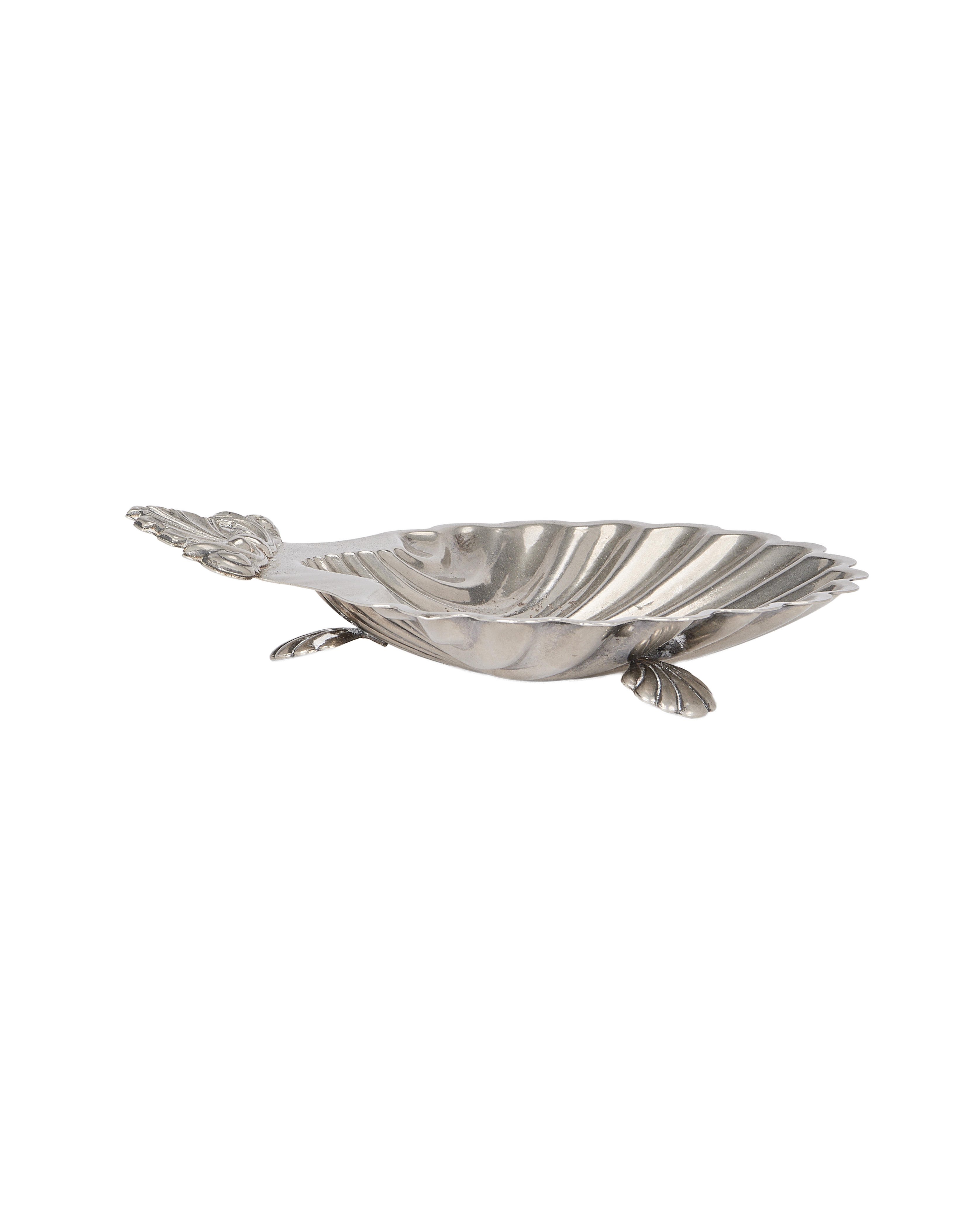 Vintage French shell vide poche from top-down revealing natural shell feet and textured detailing.