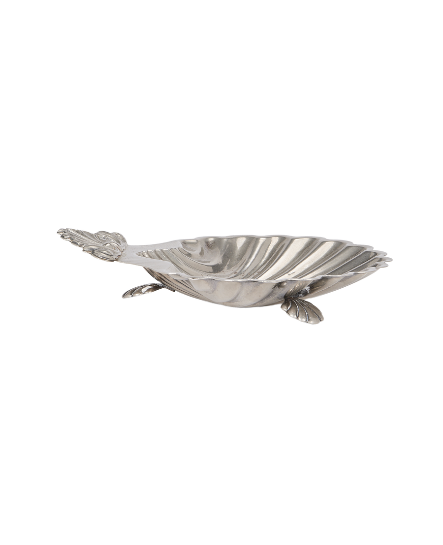 Vintage French shell vide poche from top-down revealing natural shell feet and textured detailing.