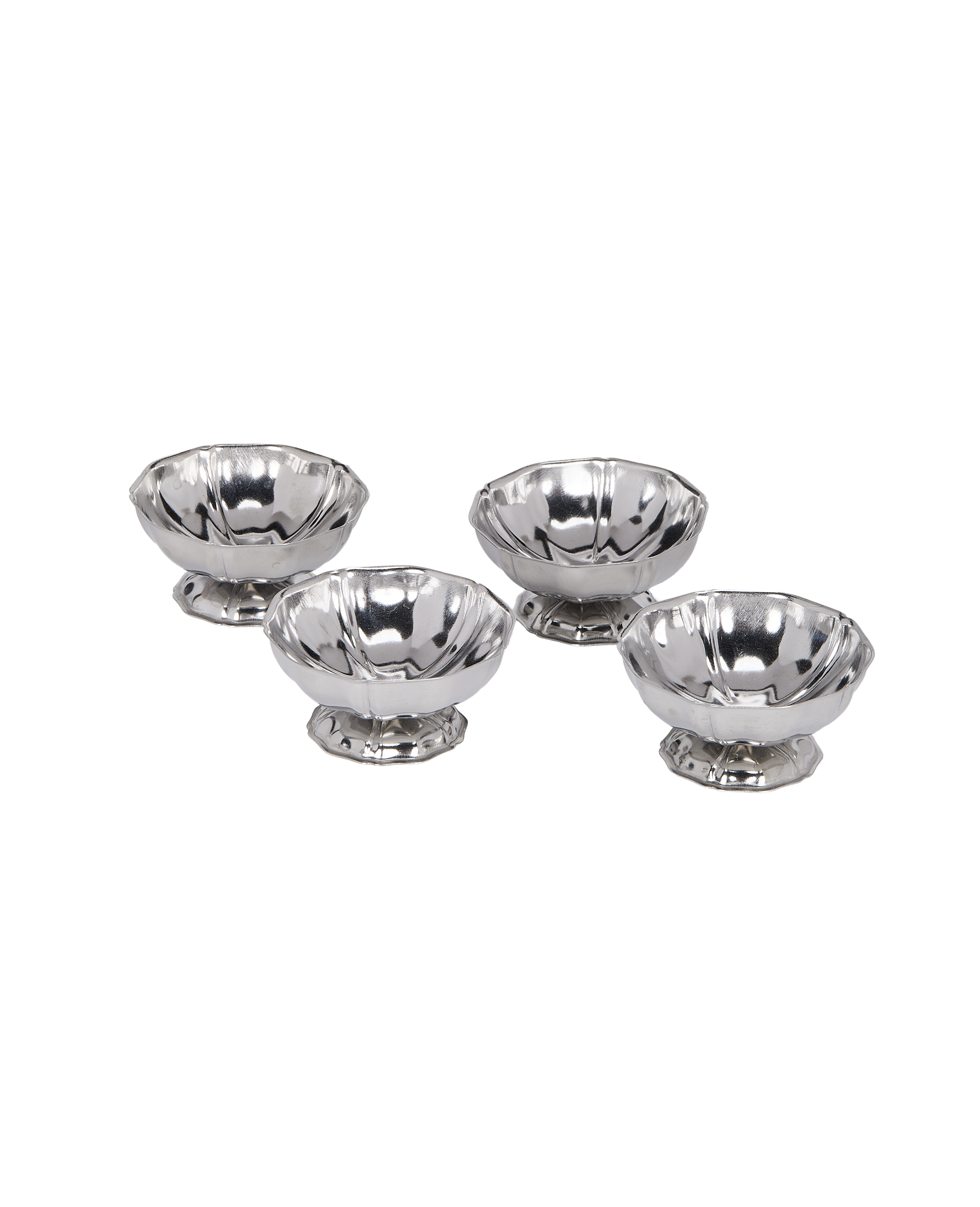 Vintage French stel cups (set of 4) in shiny, ruffled silver.