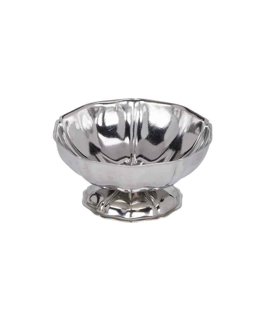 Vintage French steel cup, detailed view of the fluted bowl and pedestal base.