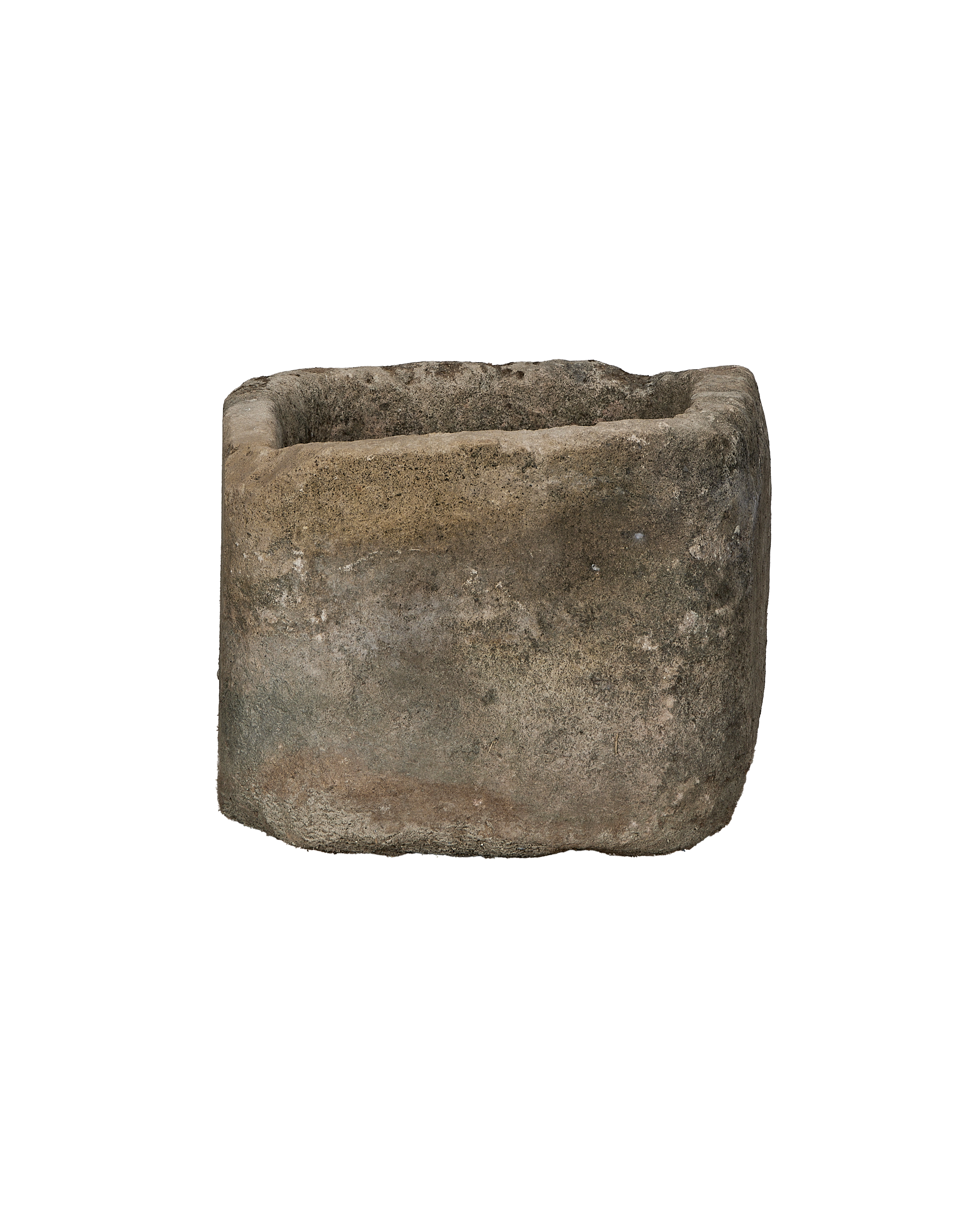 Vintage Indonesian oblong limestone trough viewed from its weathered side.