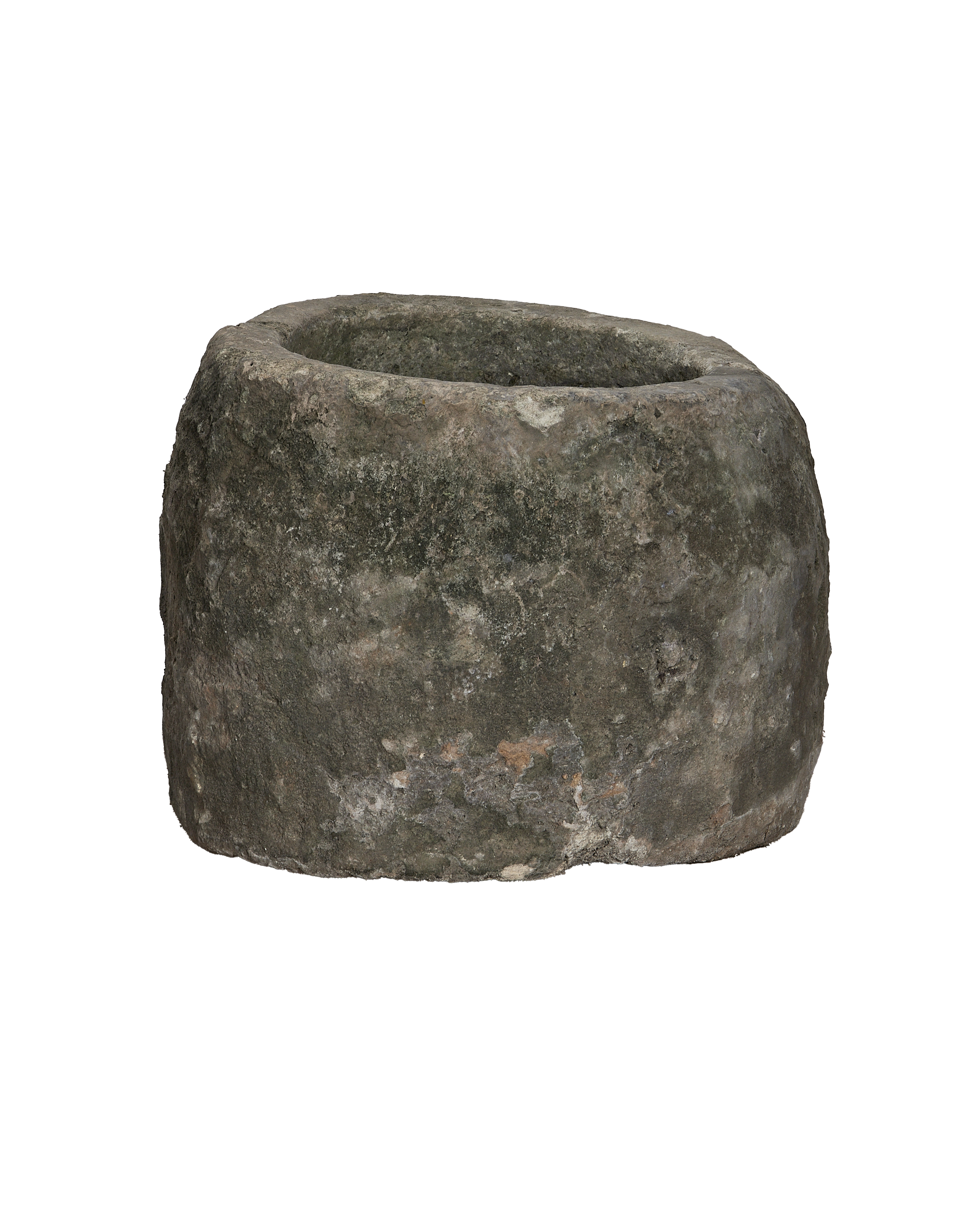 Vintage Indonesian round limestone trough, showing weathered texture and earthy patina.