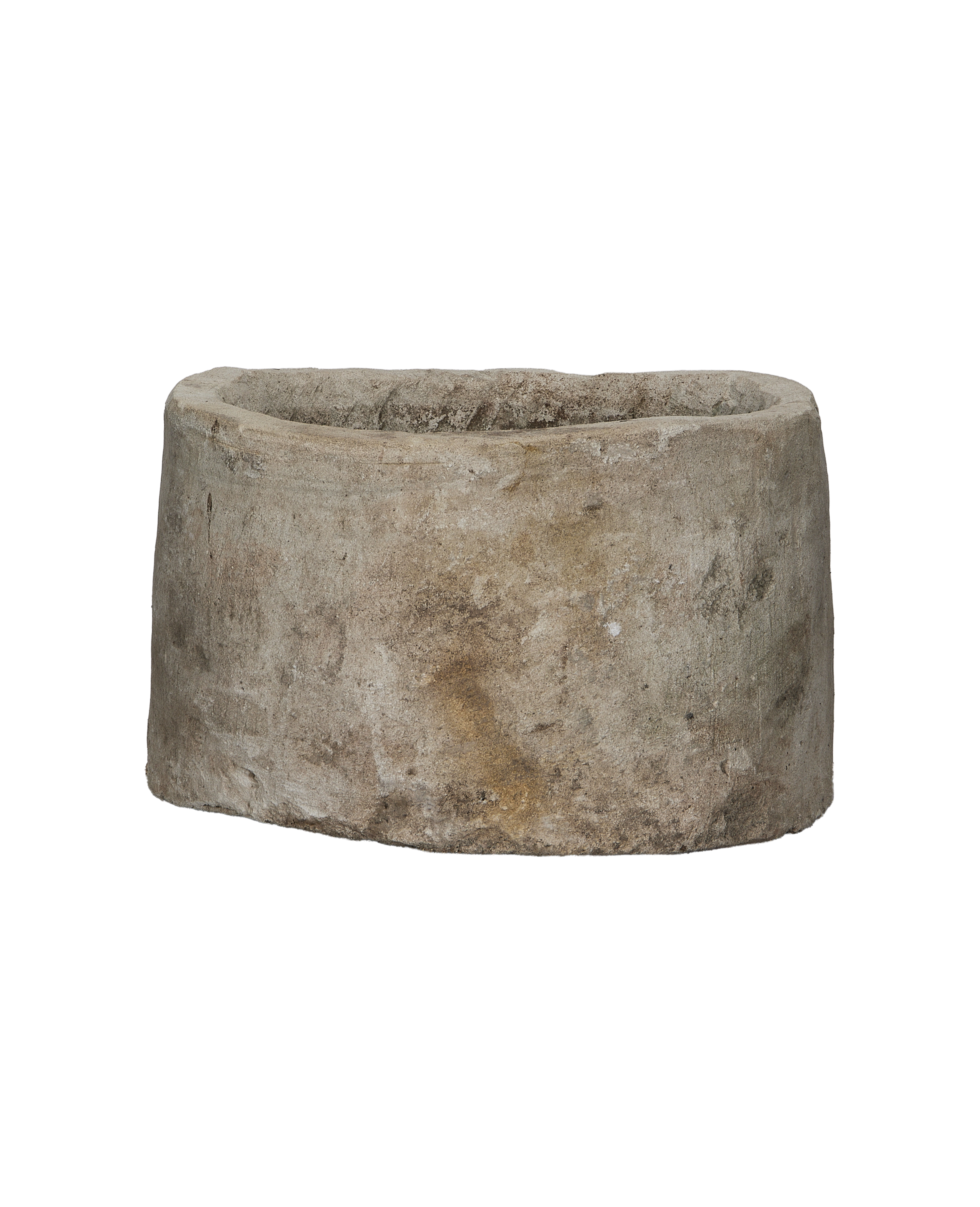 Vintage round limestone trough from Indonesia with natural, weathered patina.