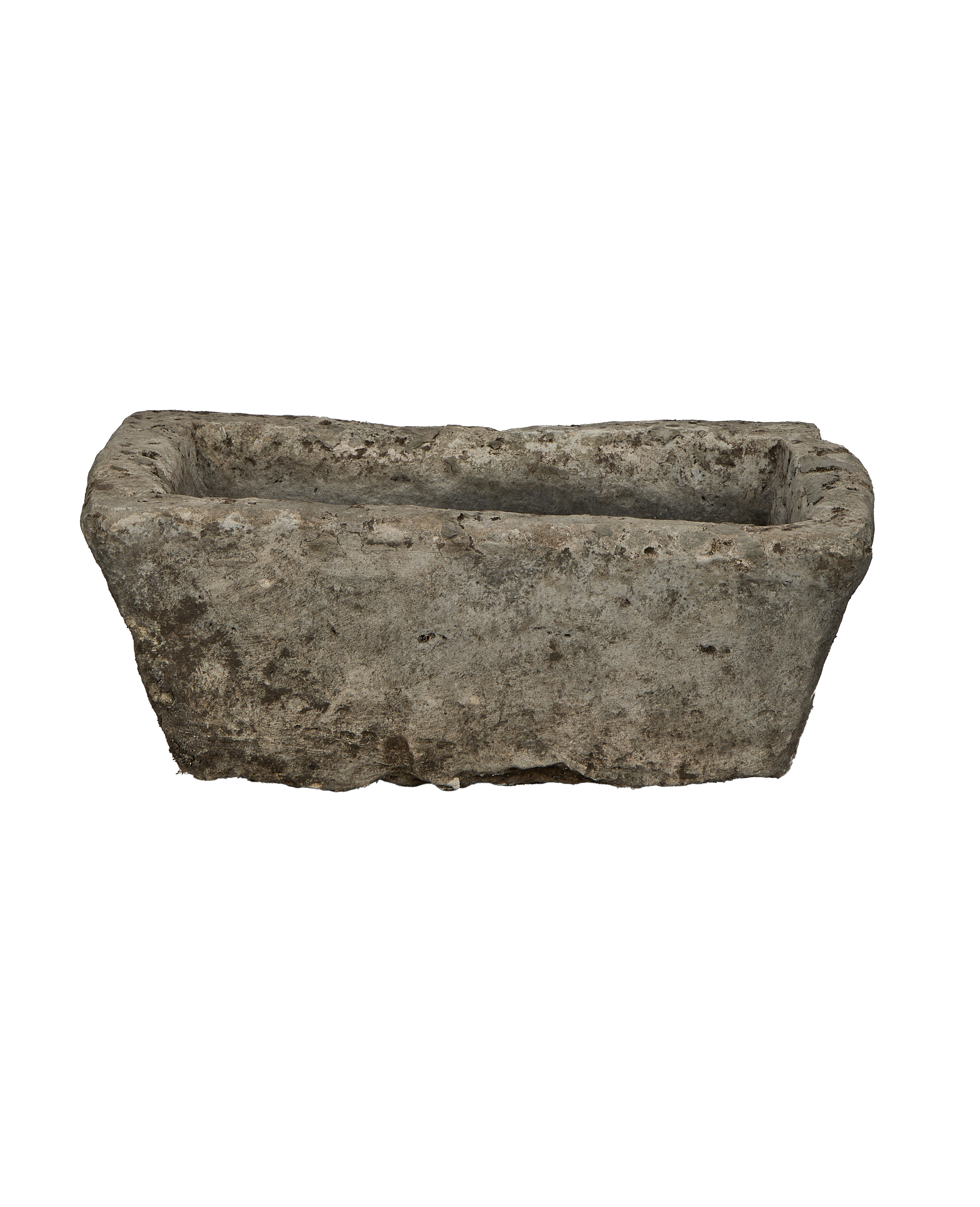 Vintage Indonesian rectangular limestone trough with aged, weathered texture and natural gray finish.