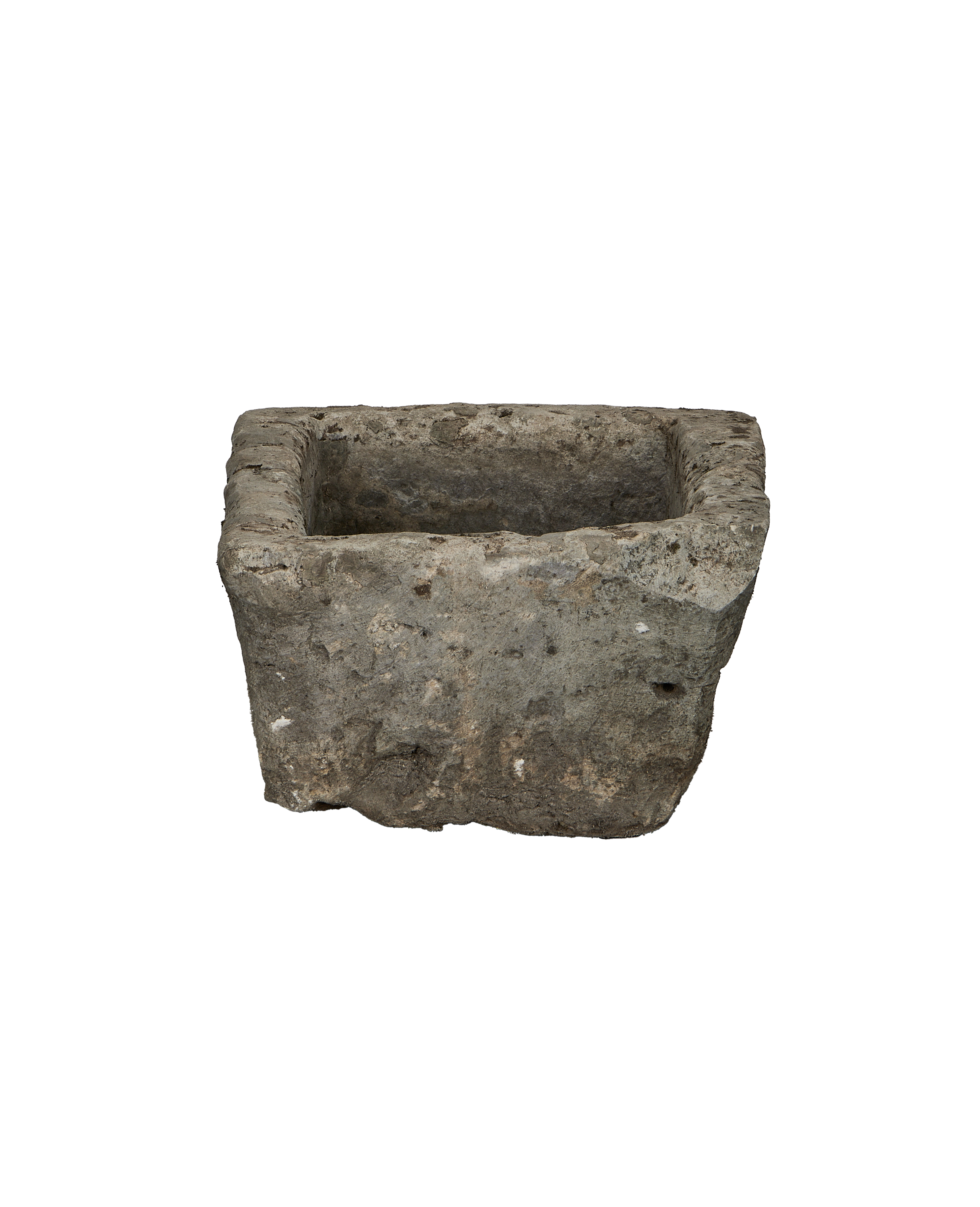Vintage Indonesian limestone trough, OAK style, showing interior texture and weathered details.