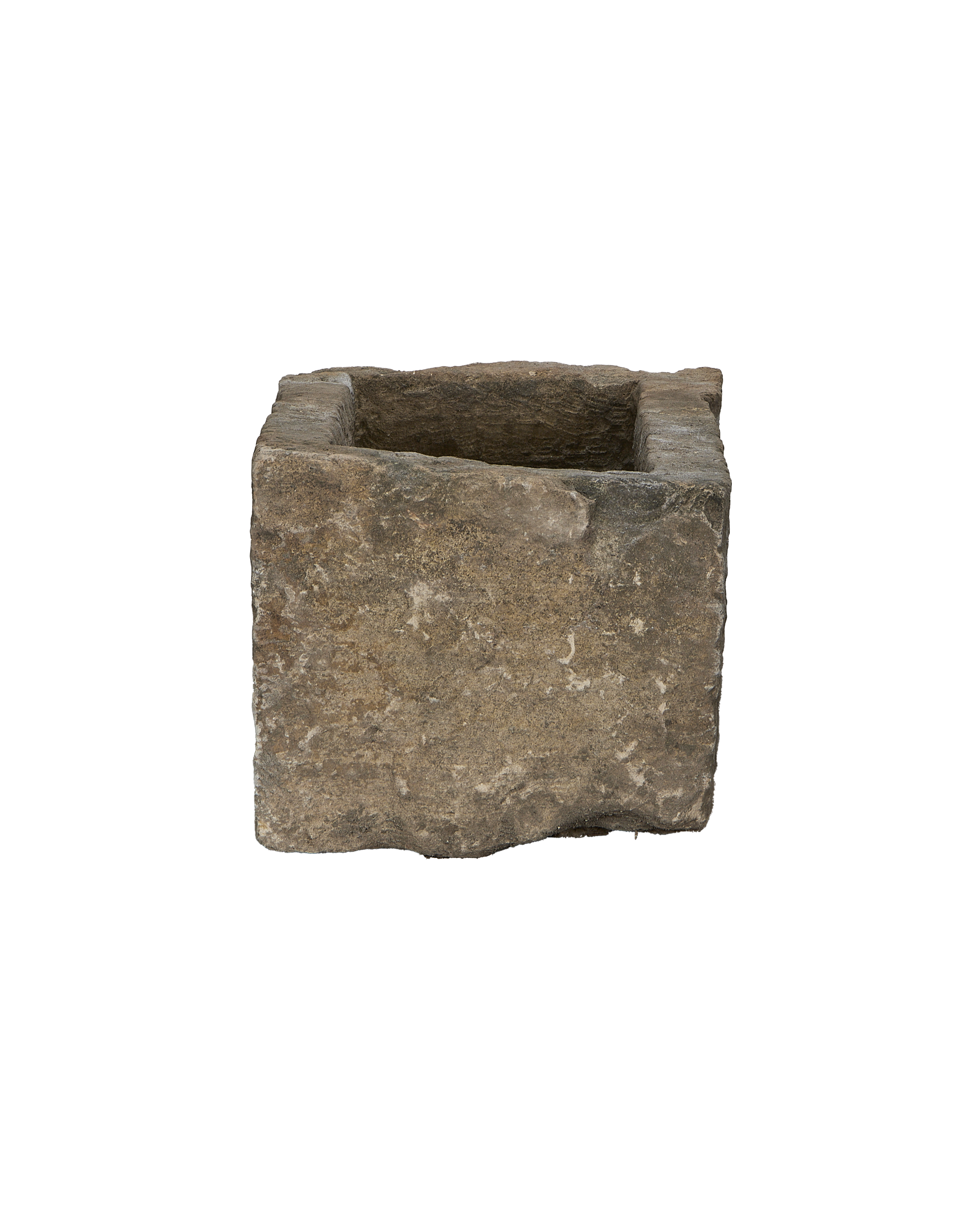 Vintage Indonesian rectangular limestone trough, rustic condition, top-down view of weathered interior.