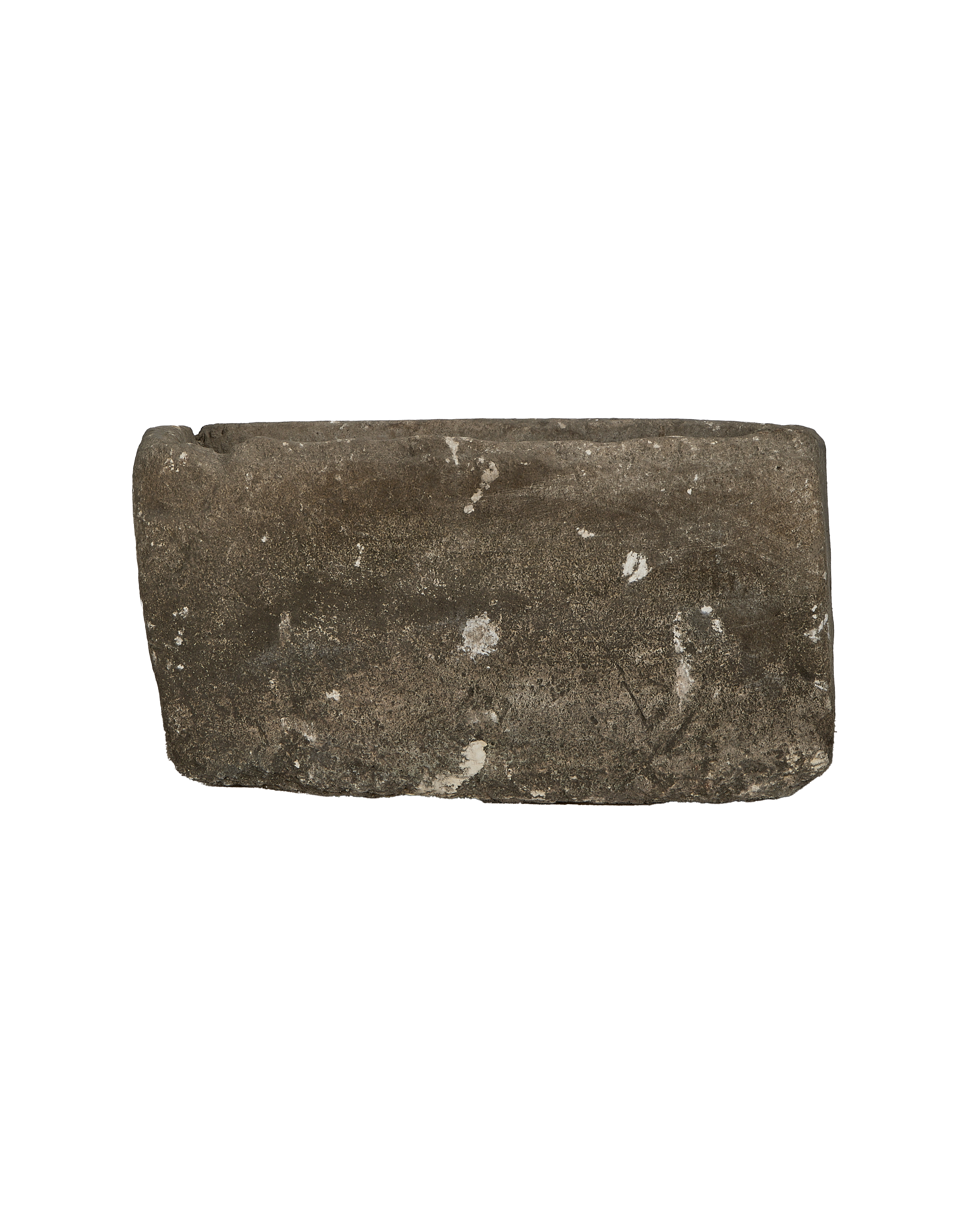 Vintage Indonesian limestone trough, showing weathered texture and natural imperfections from an overhead view.