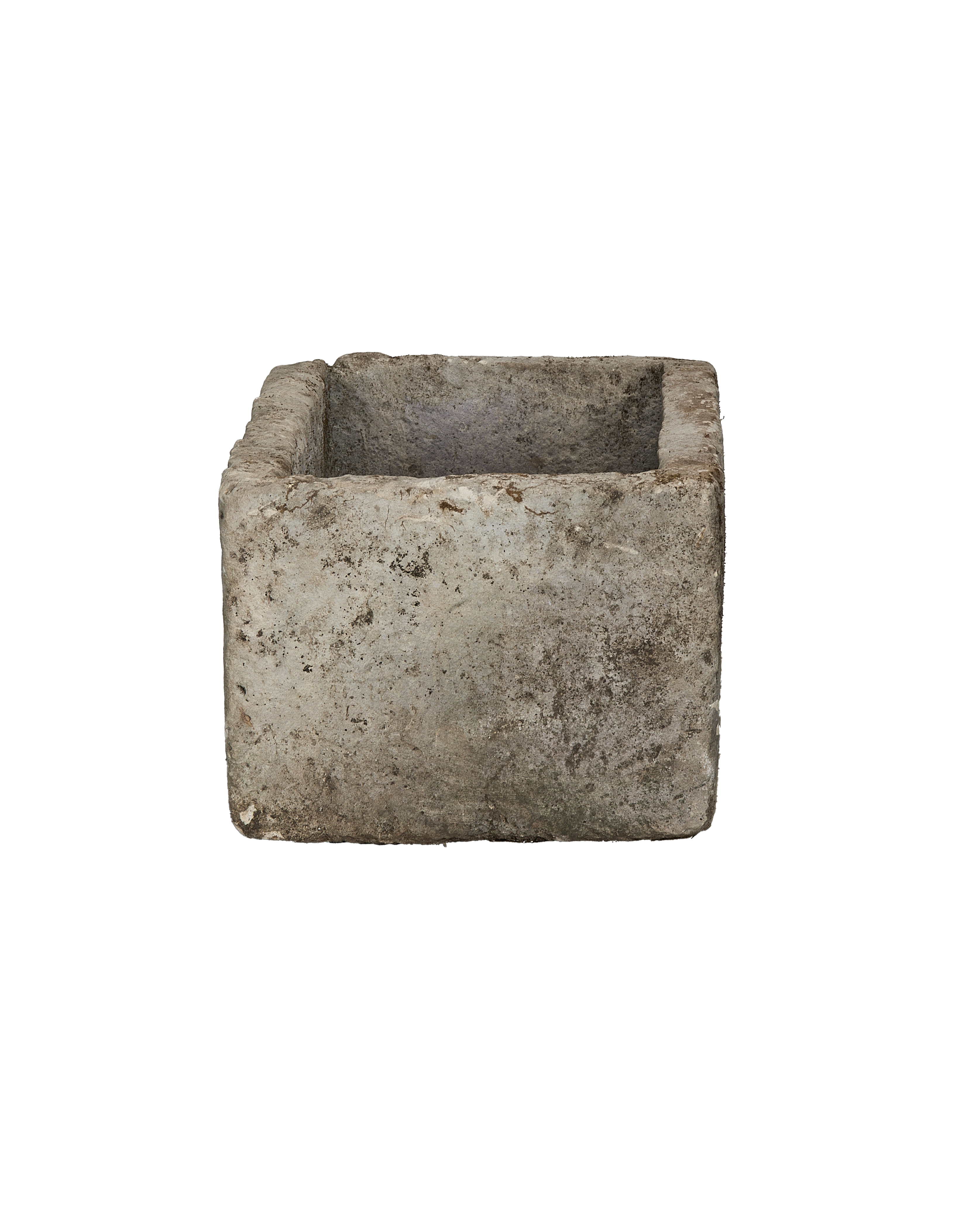 Vintage rectangular limestone trough, showing weathered texture and interior detail, from Indonesia.