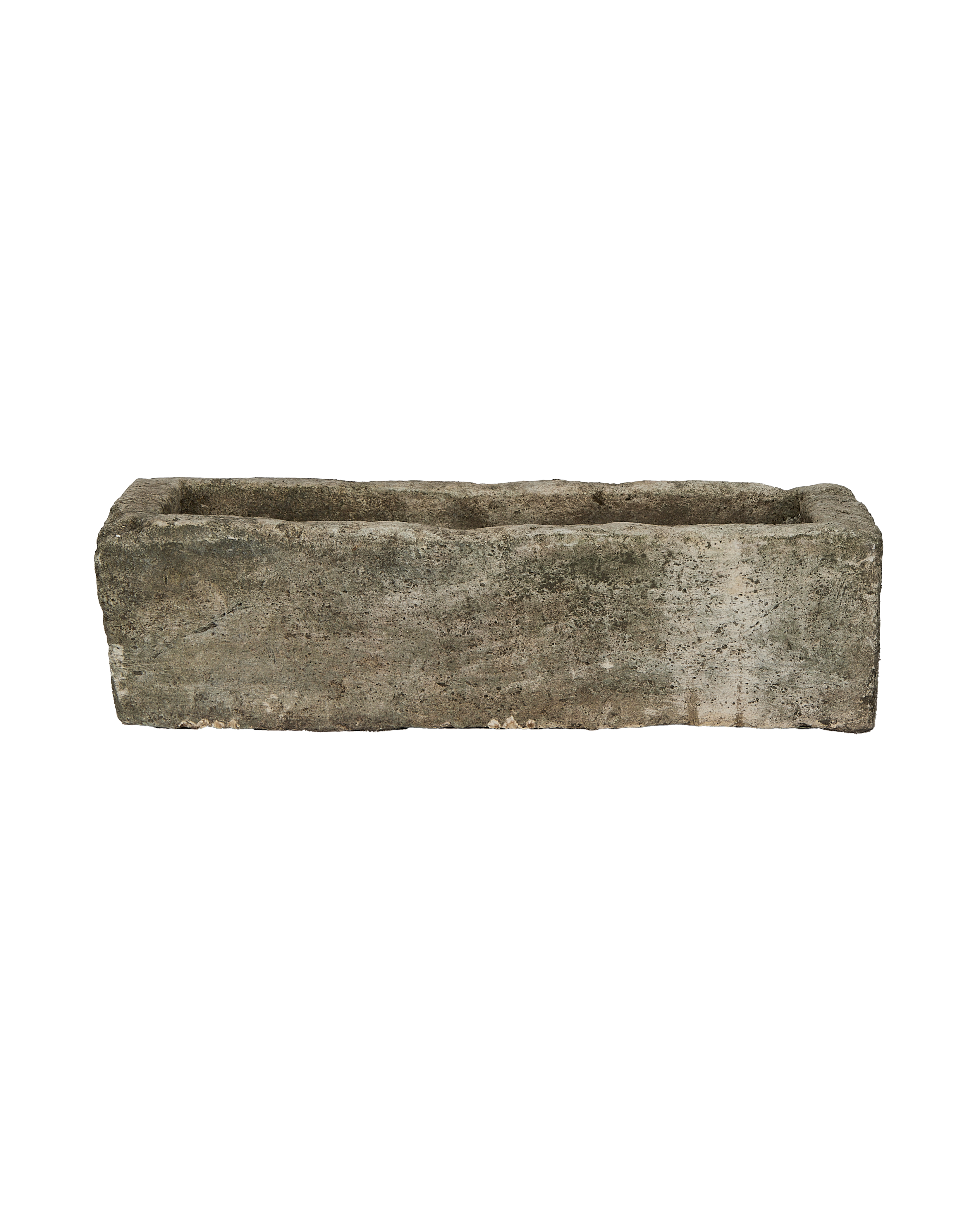 Vintage oblong limestone trough from Indonesia, showcasing weathered texture and aged patination.