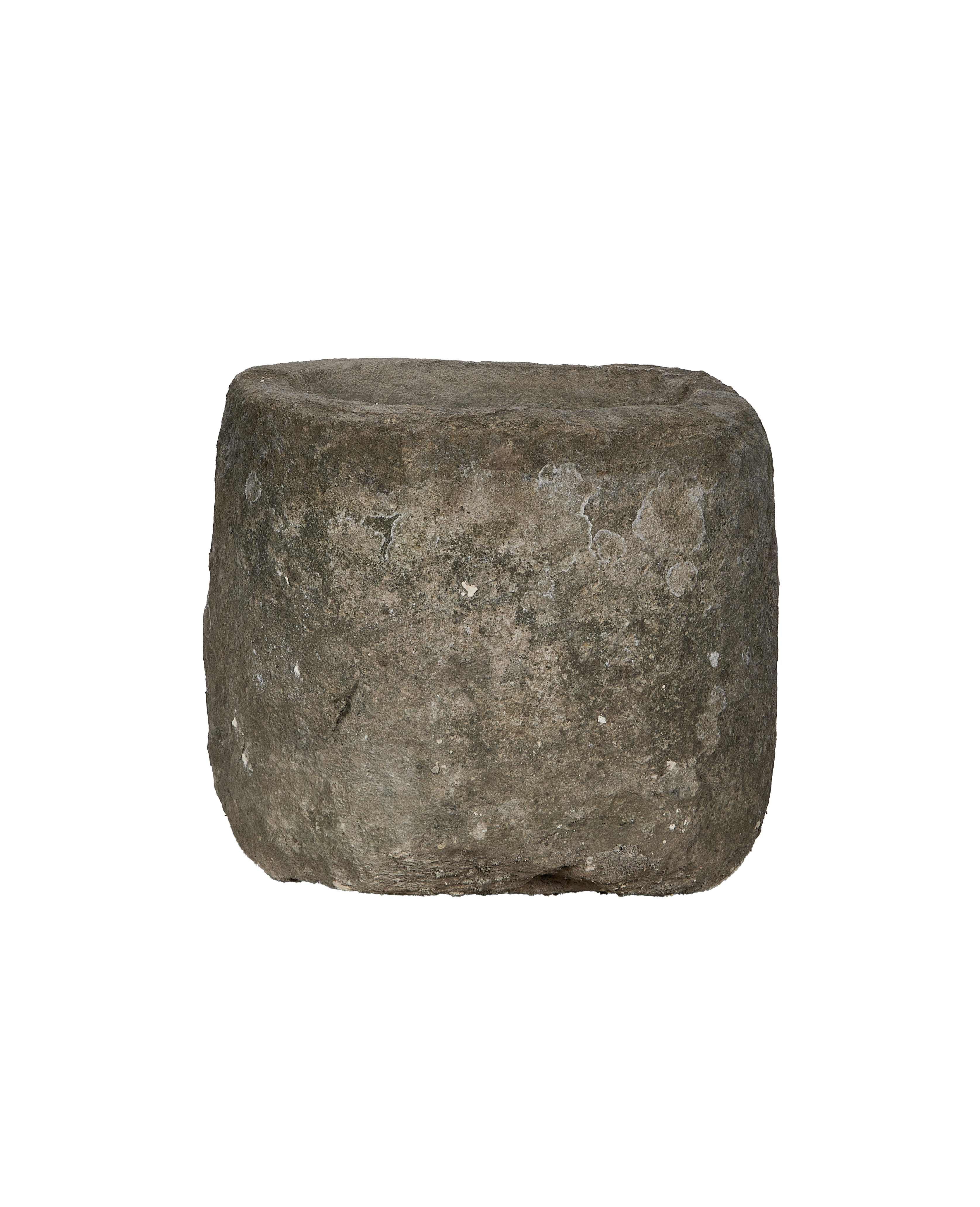 Vintage Indonesian limestone trough, round, showing detailed side texture and upper rim.