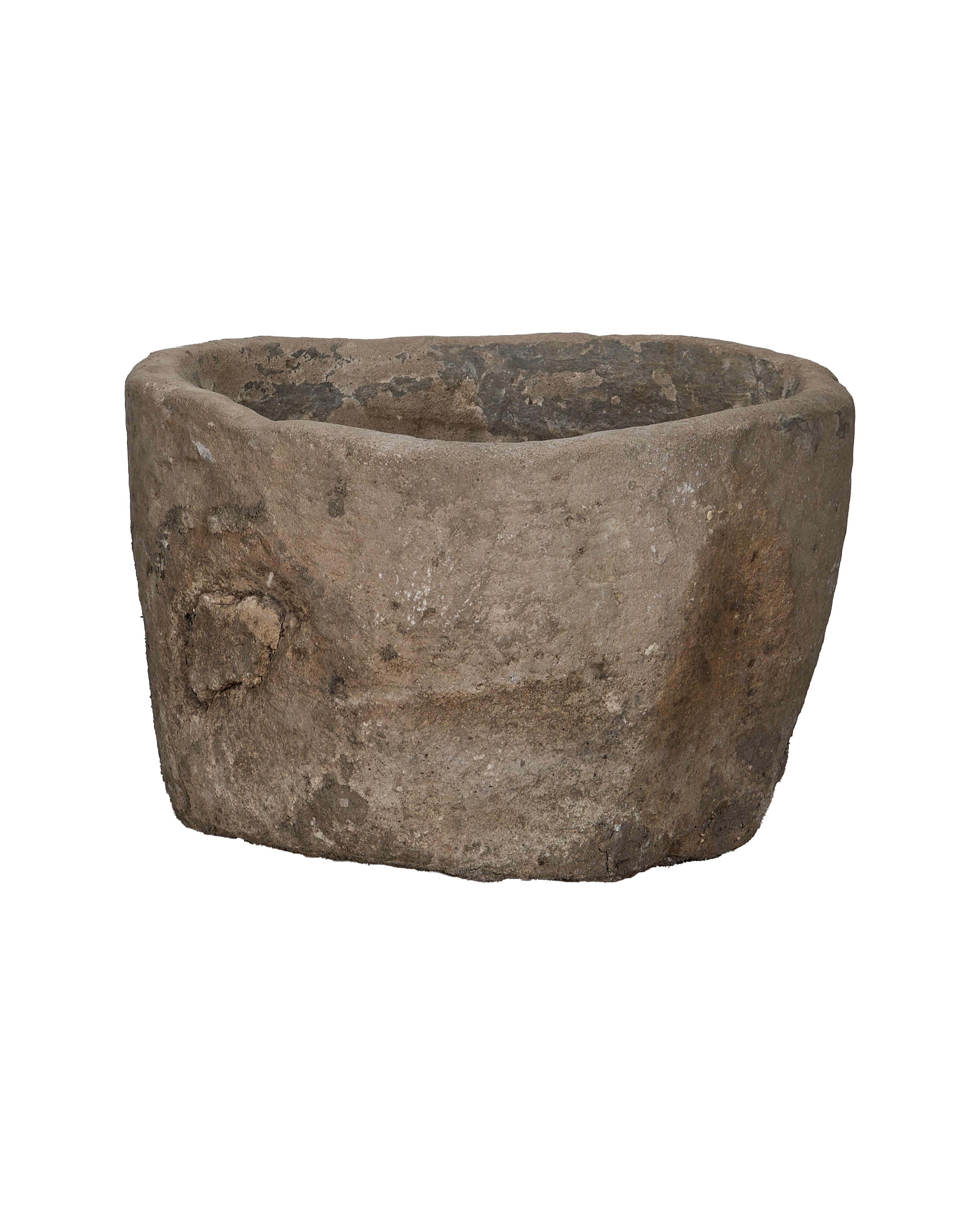 Vintage Indonesian limestone trough, OAK, with natural rough texture visible from the side.