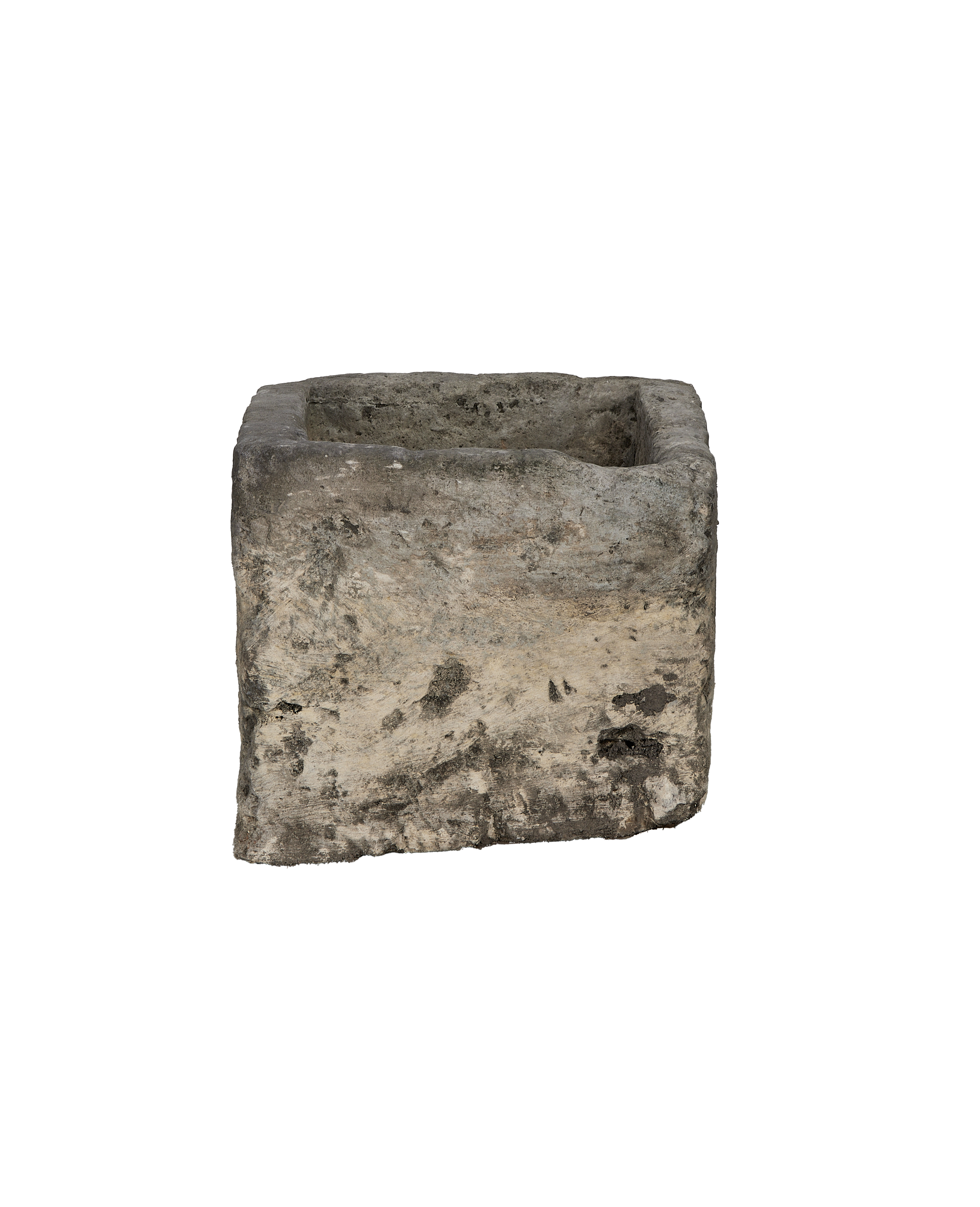 Vintage rectangular limestone trough from Indonesia, showing rough texture and weathered patina.