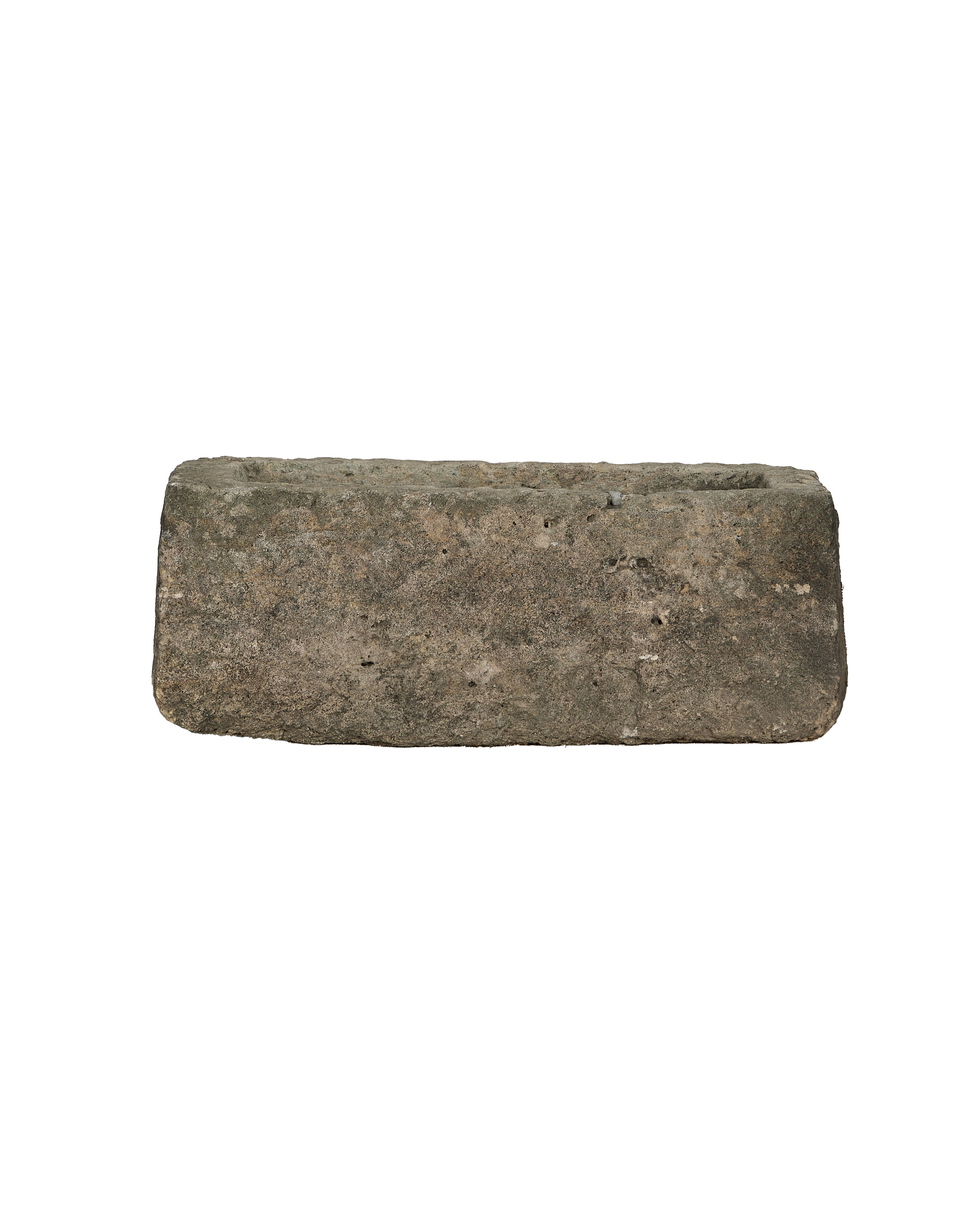 Vintage rectangular Indonesian limestone trough with weathered texture.